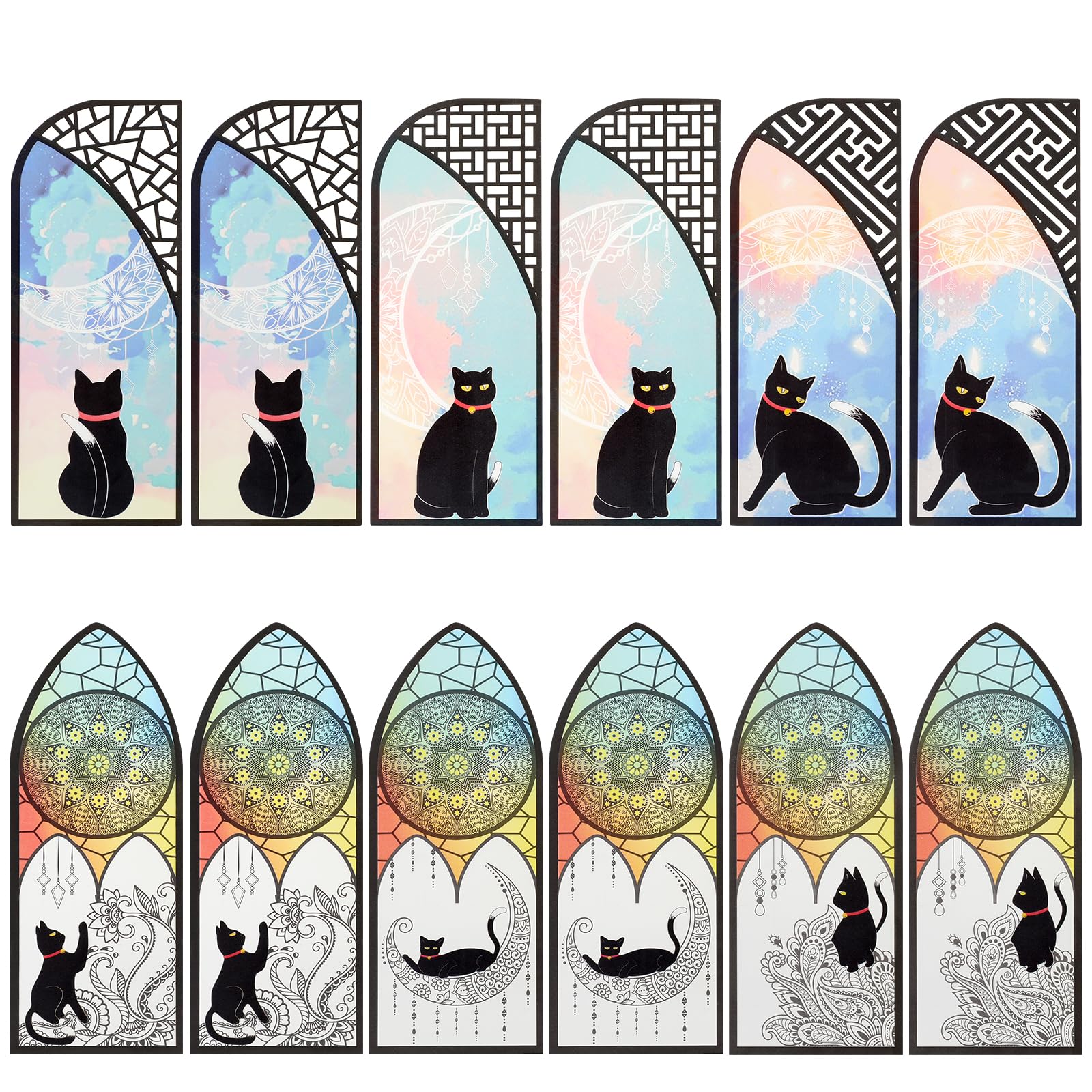 MWOOT 12 Piezas Marcadore de Libro de Gatos Negro Lindos, Impermeable Marcapáginas Clip de Página para Estudiantes Profesores Amantes de Los Libros, Marcadores Creativos con Patrones de Animales