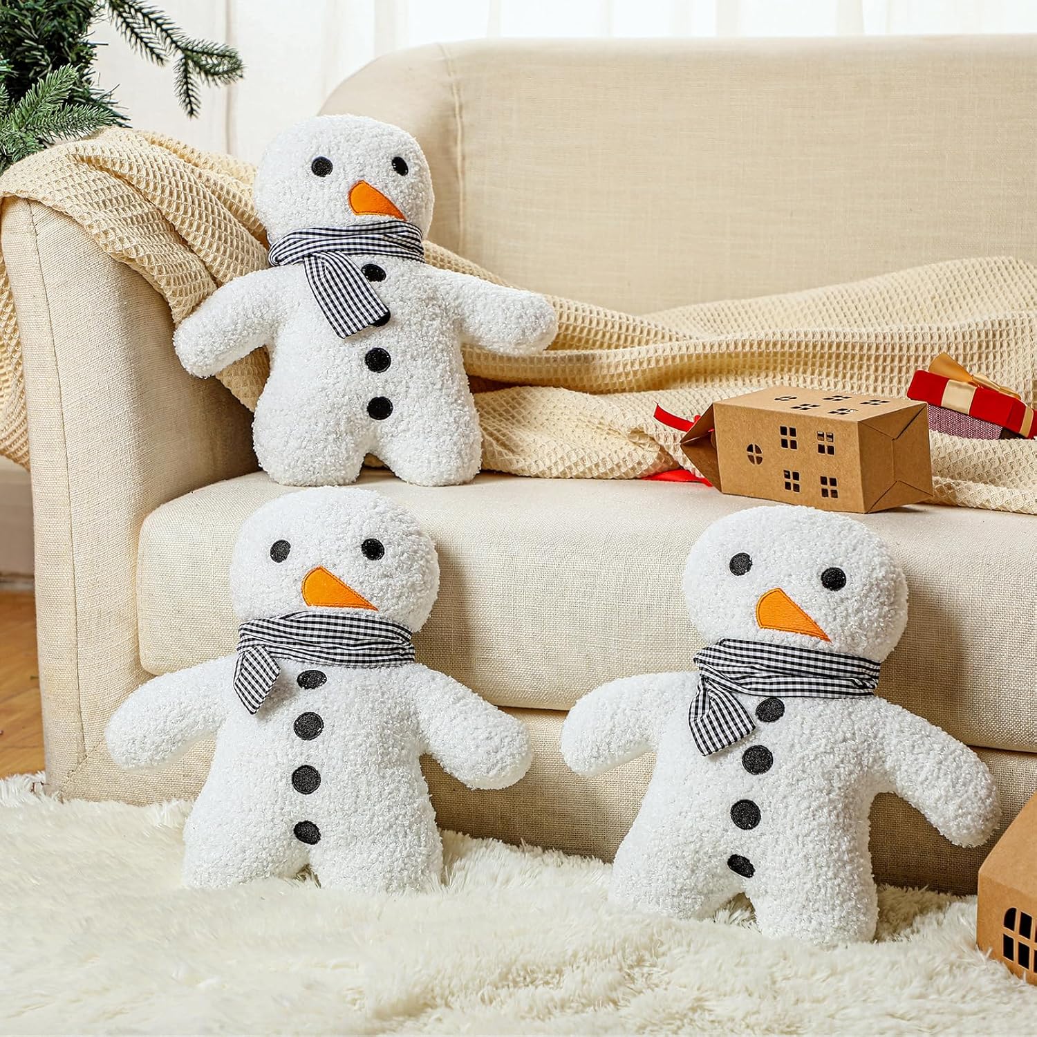 huwena 3 pcs snowman pillows winter snowman pillow funny plush snowman shaped throw pillow winter decorative holiday pillow cute stuffed pillow for living room couch sofa bed