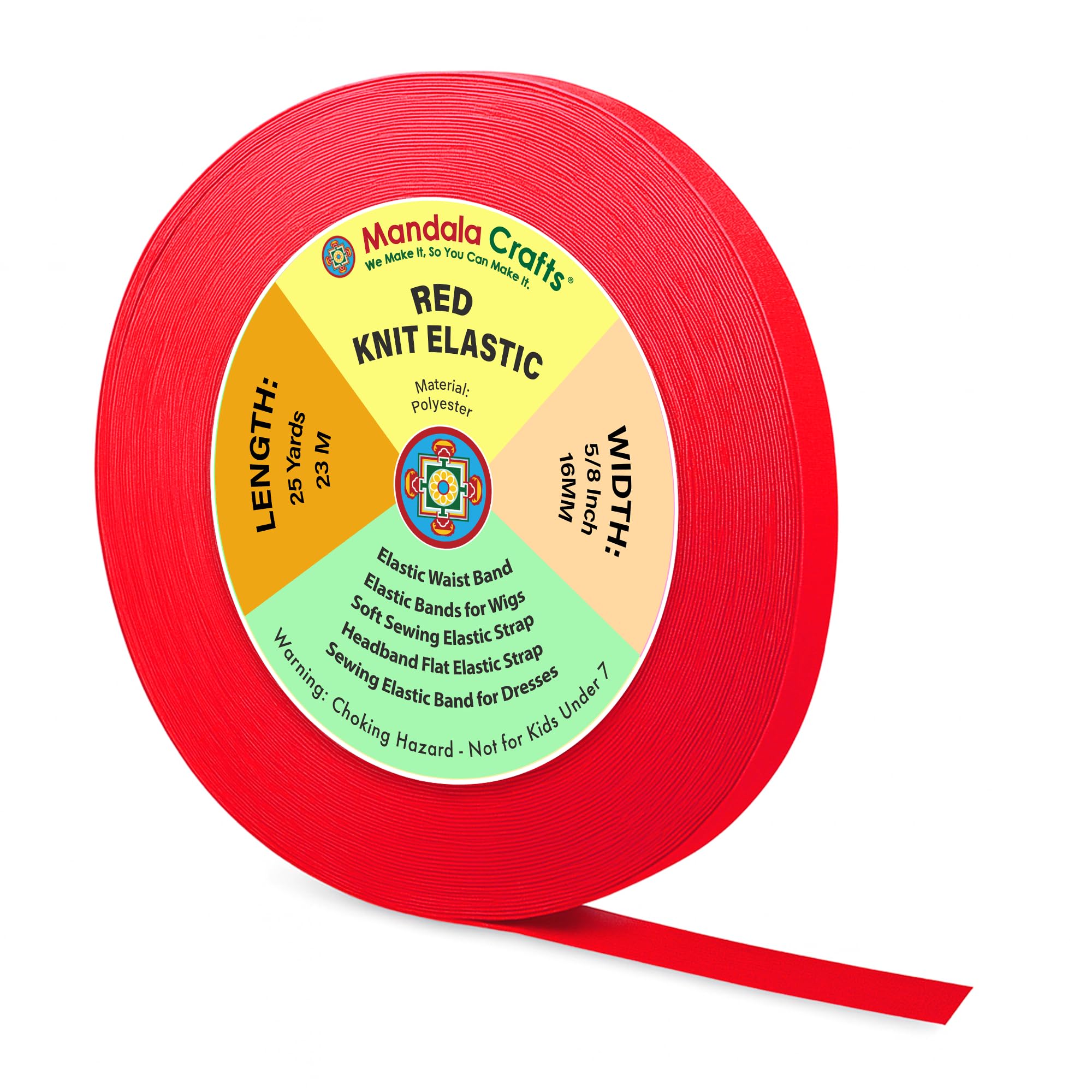 Mandala Crafts Wide 5/8 Inch Red Elastic Bands Spool for Pants Waistbands Sewing and DIY Crafts, 25 YD Stretchy Flat Fabric Strap Knit Elastic Band