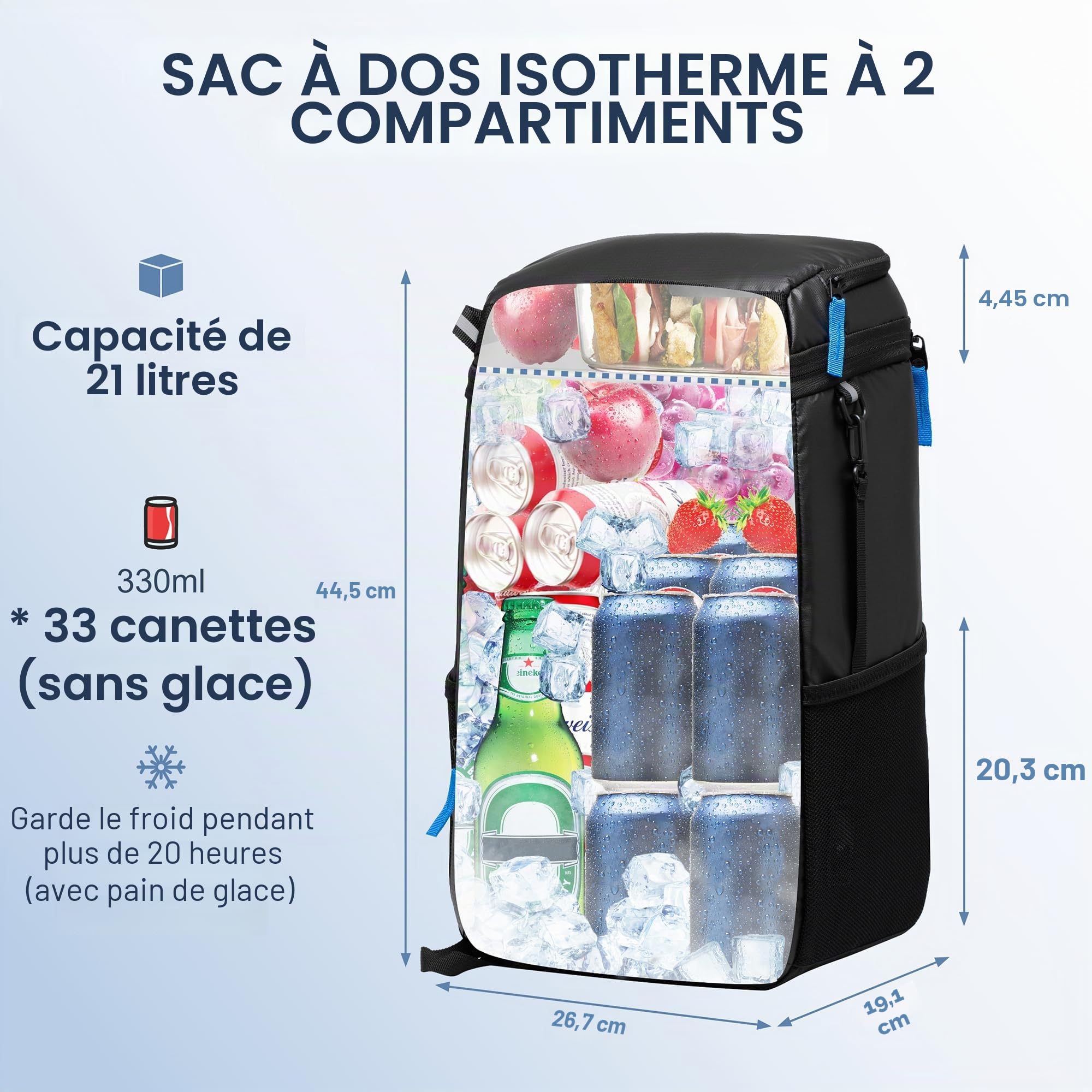 SPARTER Sac à dos isotherme anti-fuite 33/49 canettes, 2 compartiments isolés, sac à dos thermique, portable, léger, plage, voyage, camping, sac à dos pour homme et femme