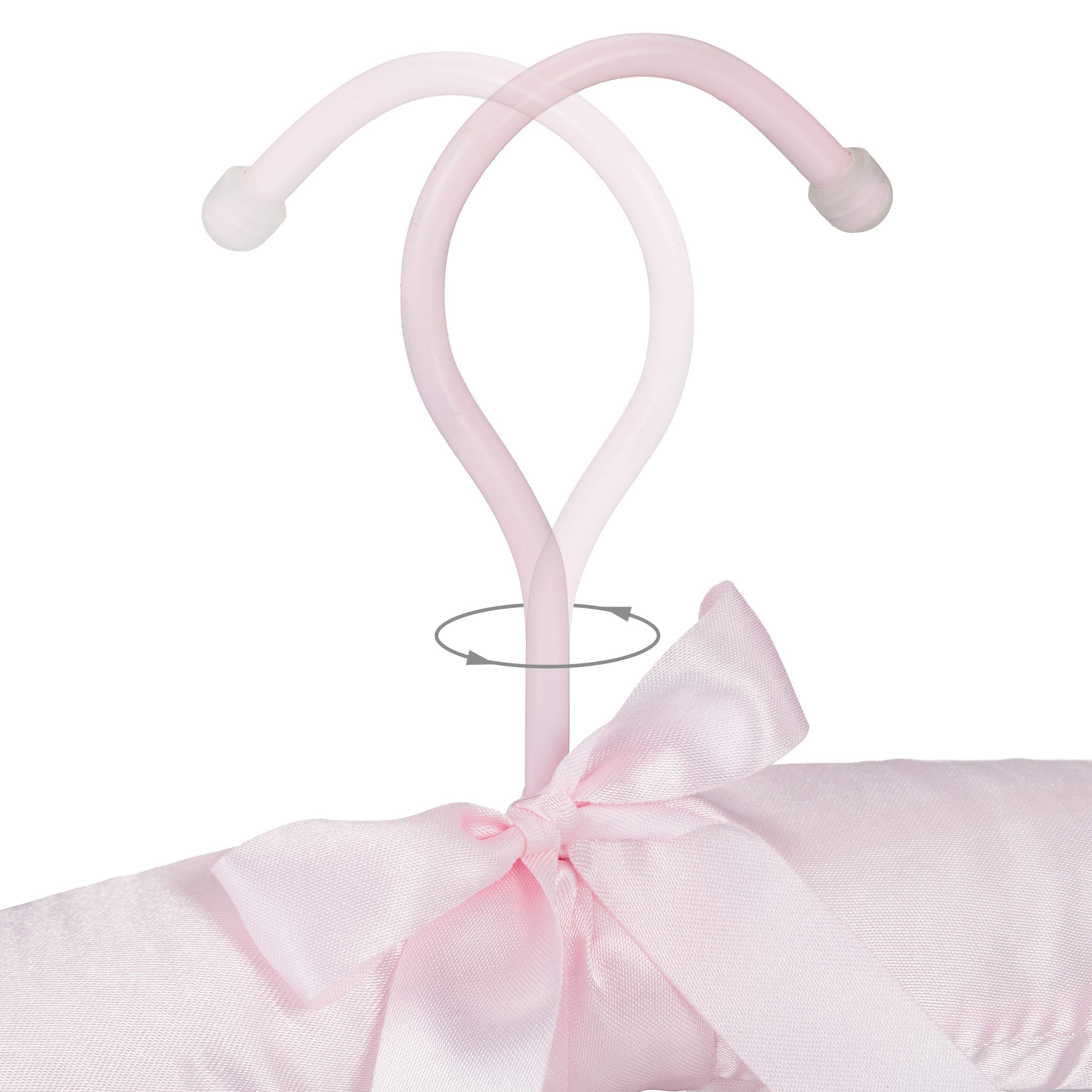Relaxdays Grucce Appendiabiti in Raso in Set da 10, Imbottite, Gancio Girevole a 360°, Fiocco Decorativo, 38 cm, Rosa