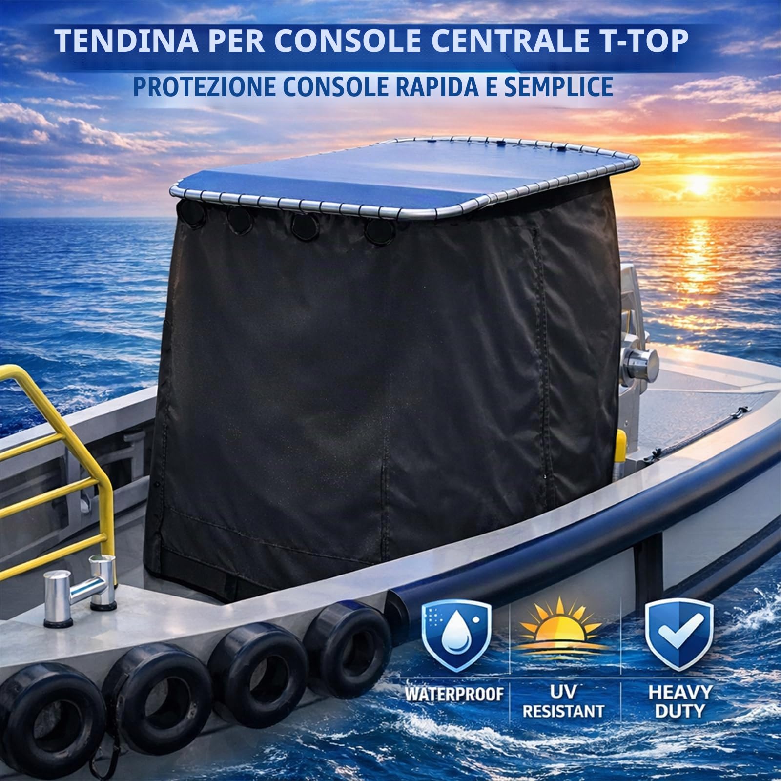T-Top - Copertura per console centrale per barca, tessuto Oxford impermeabile 600D, resistente (48"W x 69"L x 71"H, altezza)
