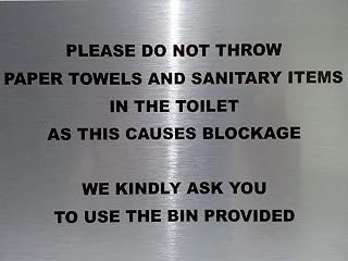PLEASE DO NOT THROW PAPER TOWELS Notice Sign Aluminium Adhesive (15cm x 10cm, Brushed Silver)