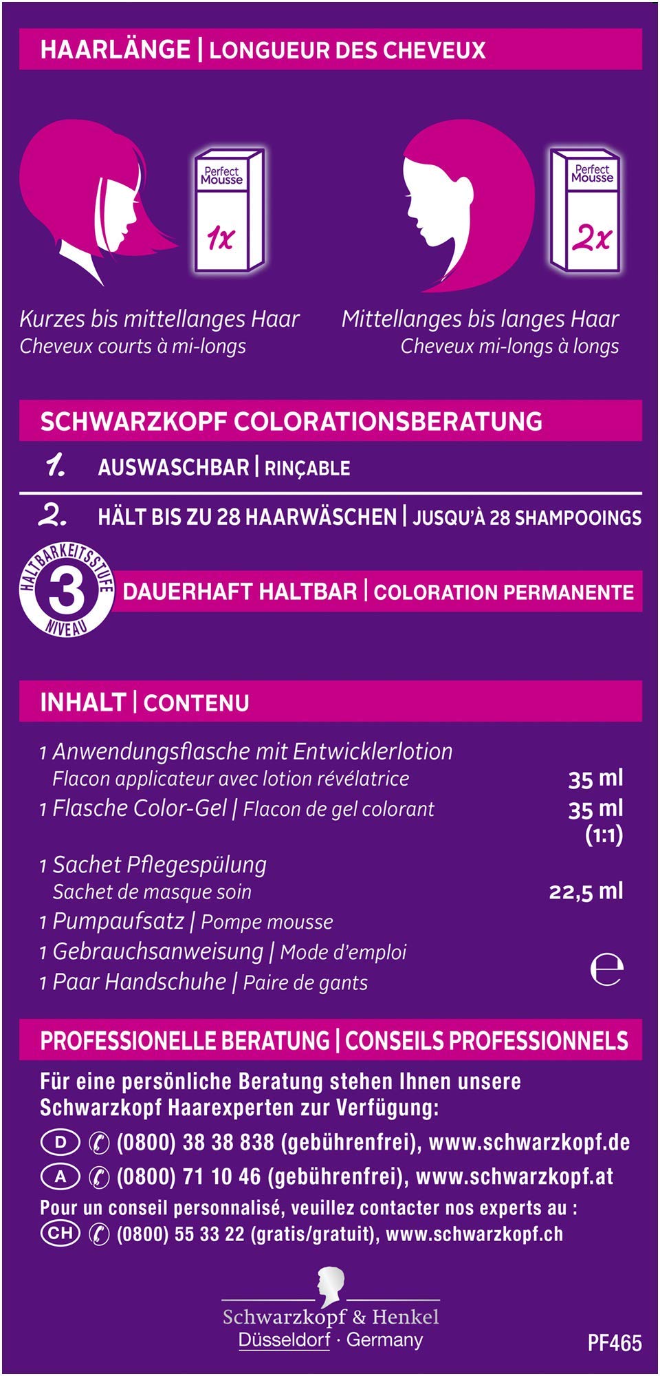 Schwarzkopf Perfect Mousse 465/4-65 farba do włosów w kolorze czekoladowym (93 ml), farba do włosów z perfekcyjnym pokryciem szarości, koloryzacja dla intensywnej pielęgnacji i promiennego połysku