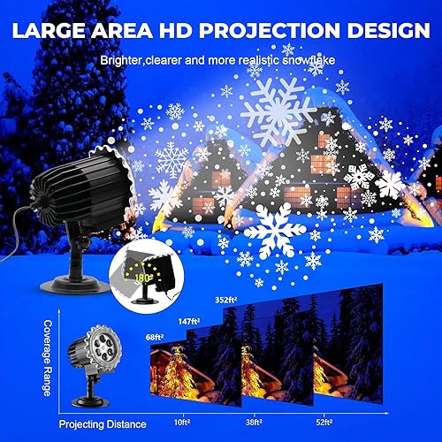 Miniatura 4 de Proyector de luces de copo de nieve para exteriores, 9 vatios súper brillantes, lámpara de nevada, proyección de luz nocturna, luces LED de