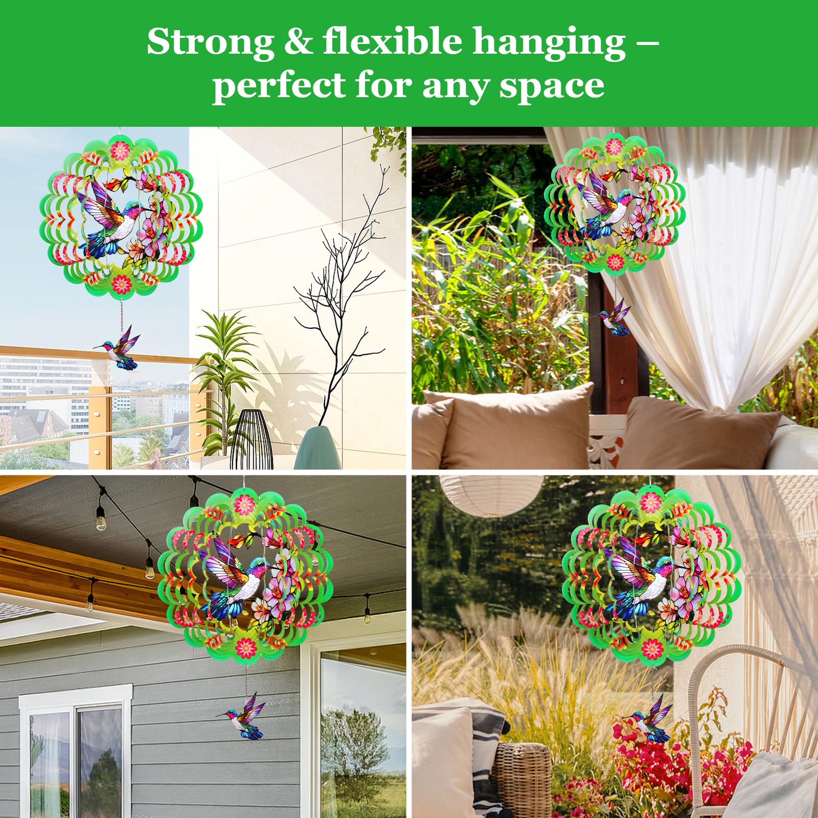 FACIACC Girandola a vento per esterni, decorazione da giardino in metallo 3D a forma di colibrì, 30,5 cm, in acciaio inox, con coda, sculture a vento per interni, patio, prato, cortile, ornamento
