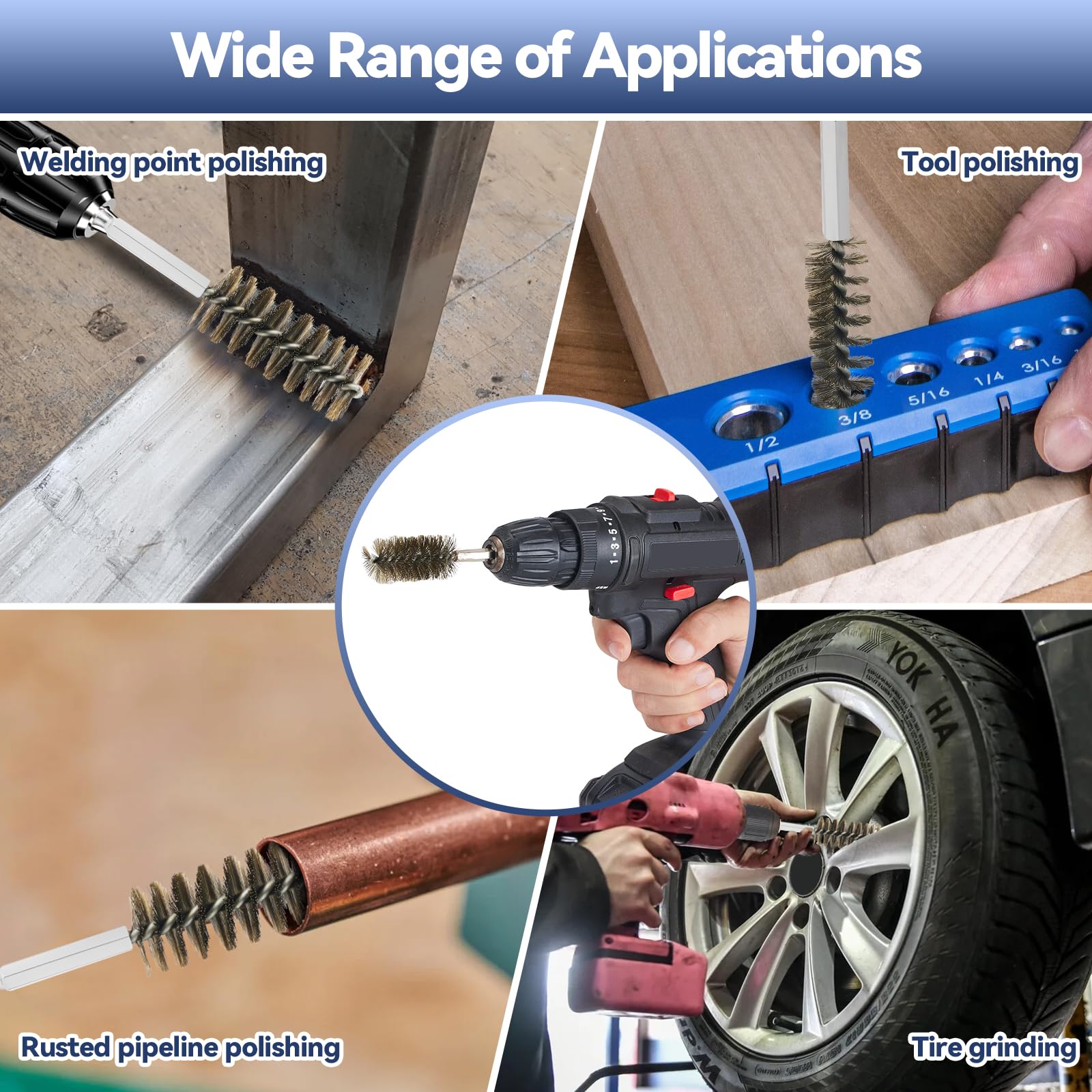 Stainless Steel Wire Brush Set - 16 Pcs for Drill -6