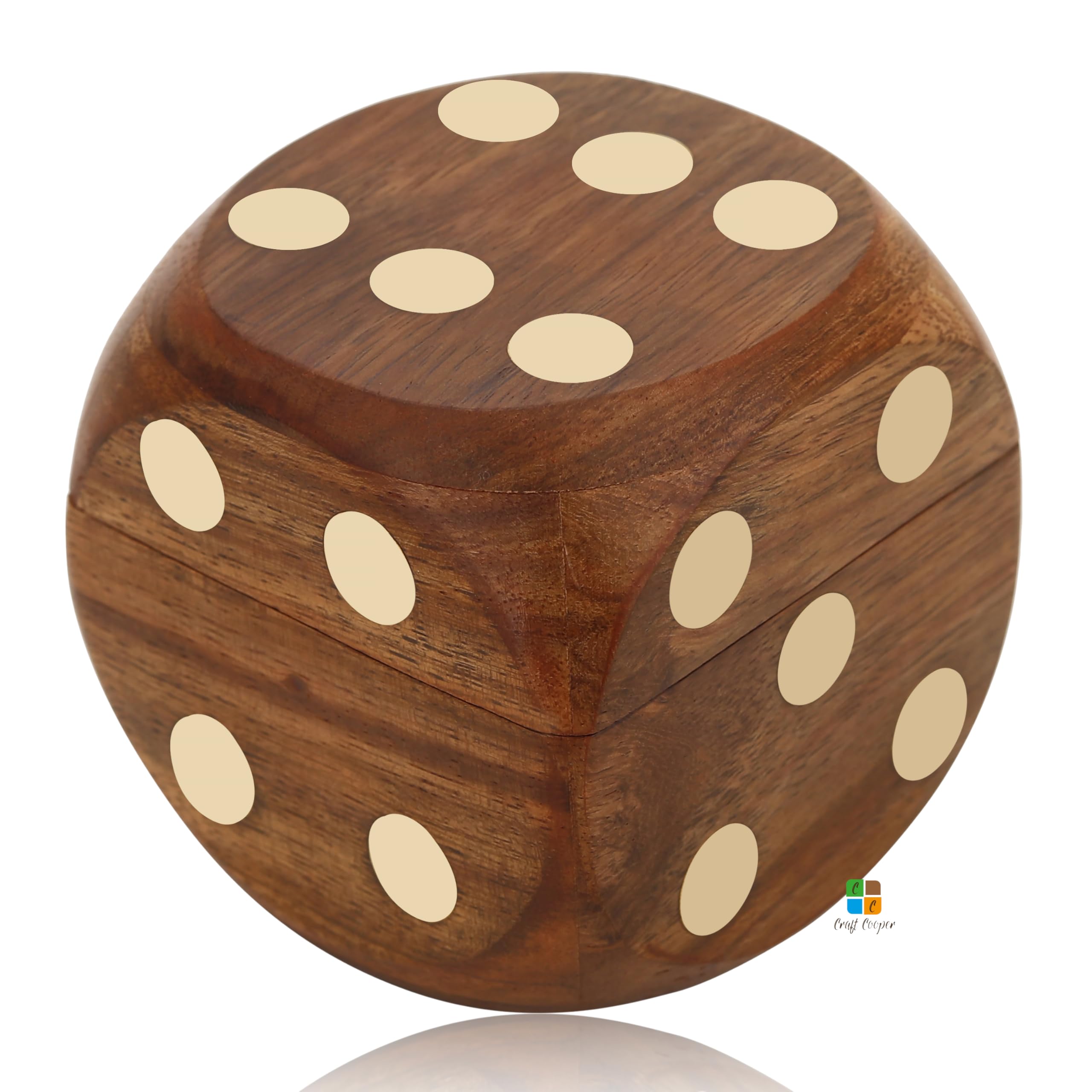 Craft Cooper || Wooden Dice Box with 5 Dices - Handmade 5 Brass Inlay Wooden Dices - Wood Dice Storage Box Protect Dice Counters Mini Travel Board Coffee Table Game for Kid Adult 2