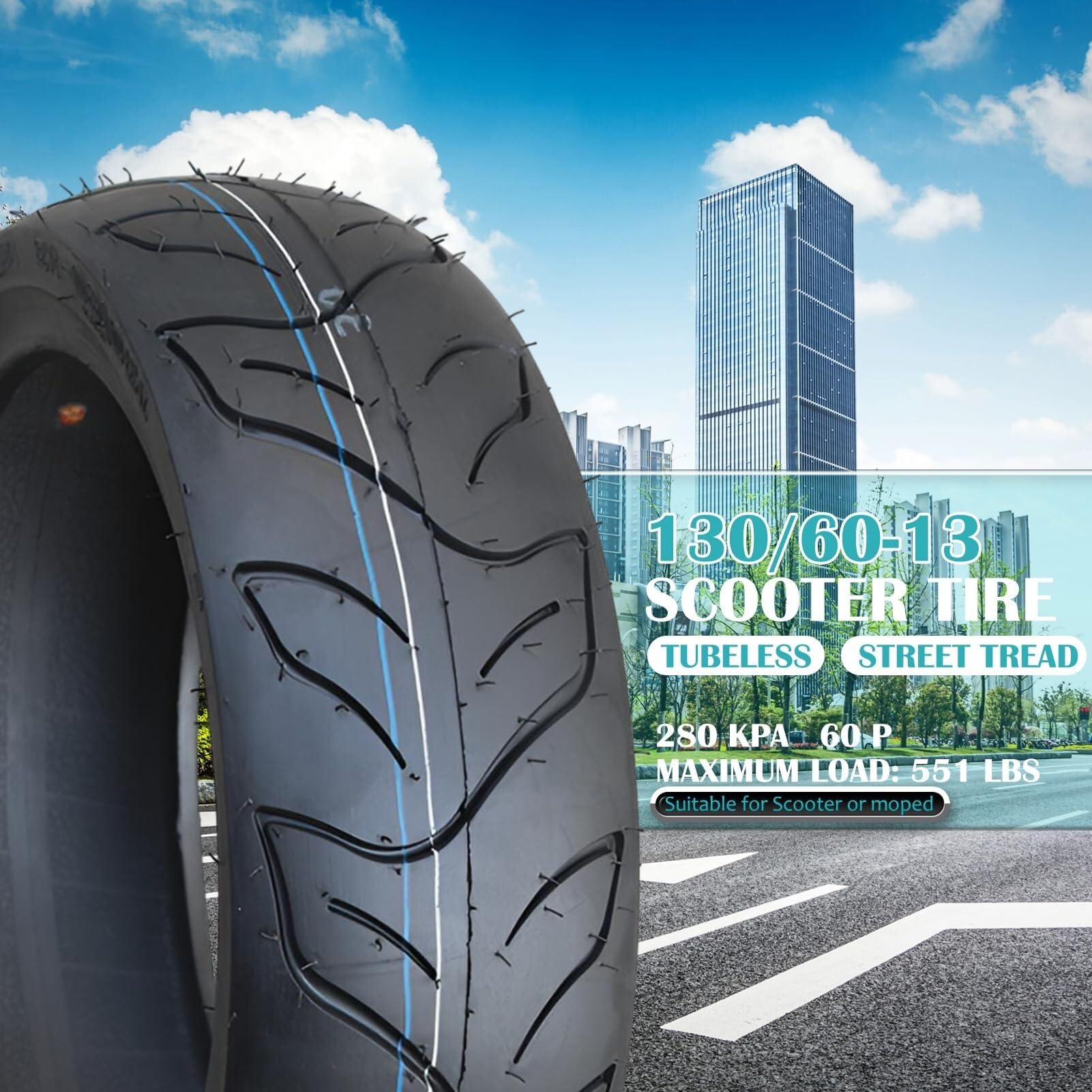 130/60-13 Opona Motocyklowa Tubeless Profil Miejski Niski Opór Toczenia 130/60/13 6PR 60J 130 60 13 280kPa 250kg Przedni Tylny