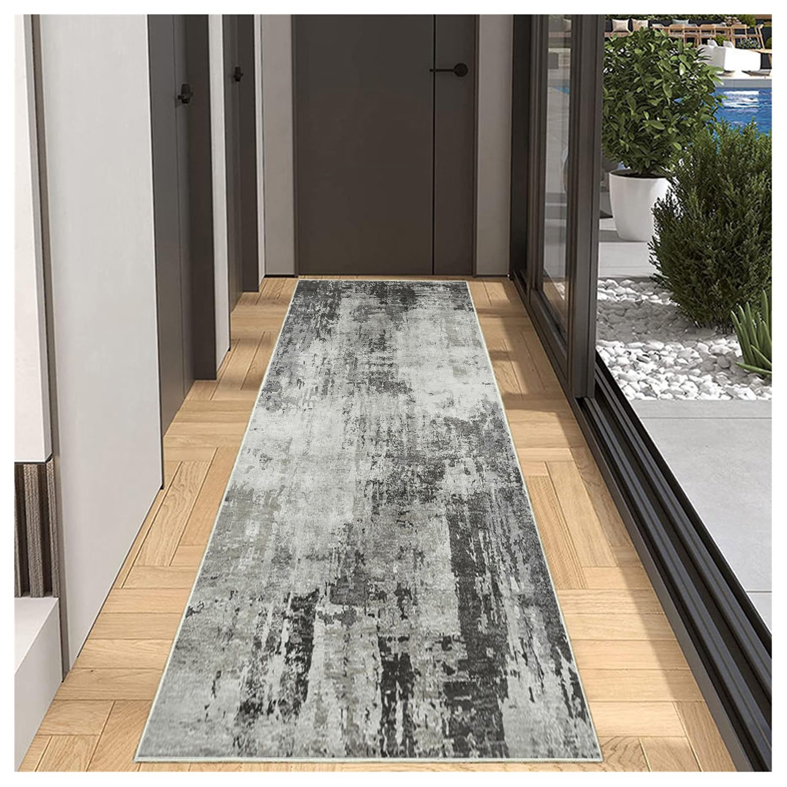 BORKOY Carpet Runners for Hallways Non Slip Washable Runner Rugs Long Polyester Doormat 40x150cm Dark gray Indoor Hall Runners for Kitchen Bedroom Living Room Entryway Floor Mat
