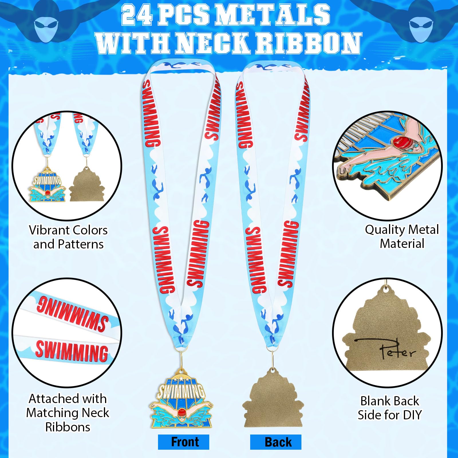 Medallas de Premio a Granel de 6,50 cm con Cinta para el Cuello, Medalla ganadora Deportiva para torneos de Equipo, premios, competiciones, Partidos Escolares, Recuerdos de Fiesta