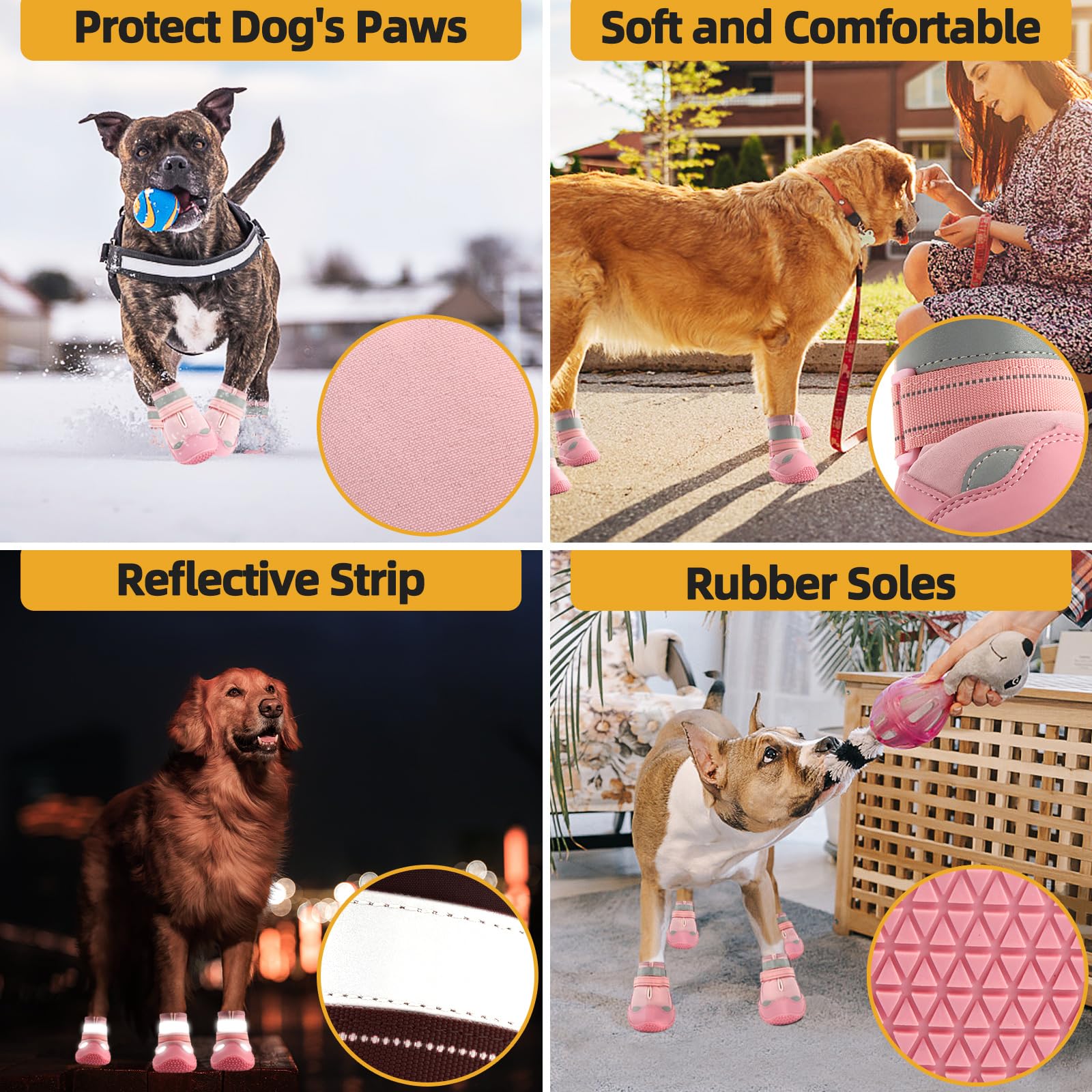 Chaussures pour Chiens de Grande Taille, Bottes et Protections de Pattes pour sols en Bois Dur, Bottes d'extérieur pour Chien pour Trottoir Chaud, Hiver, Neige, randonnée – Chaussures imperméables