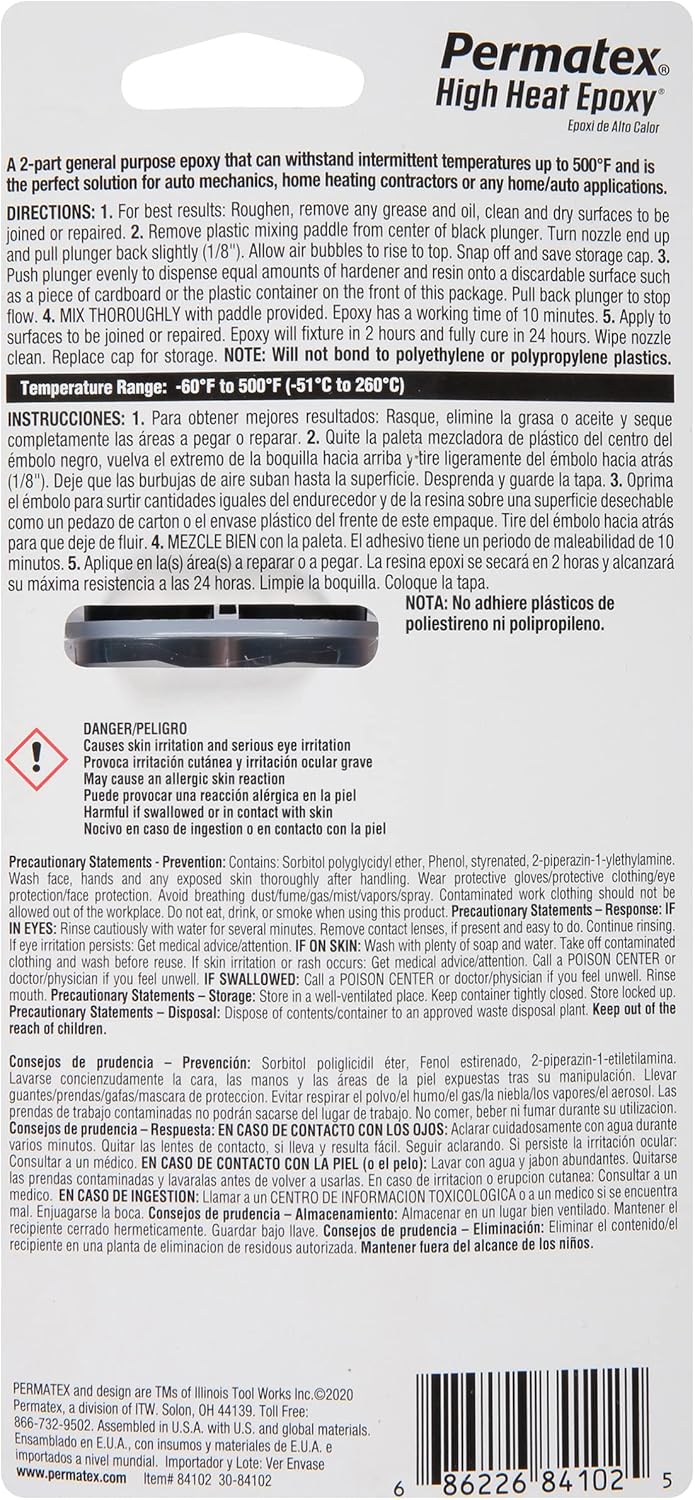 Permatex 84102 High Heat Epoxy - 500 Degree : Automotive