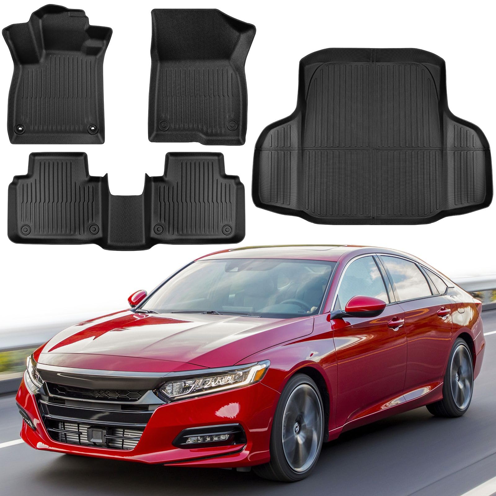 Liner Master® Car Floor Mats for Honda Accord: Fit for 10th Gen 2018 2019 2020 2021 2022 (Include Hybrid), 1st 2nd Row and Cargo Liner Full Set All-Weather TPE Rubber Carpets Automotive Accessories