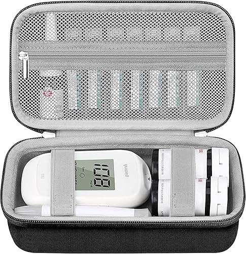 Leayjeen Funda portátil compatible con kit de monitor de glucosa en sangre, contiene glucómetro, dispositivo de punción, tiras de prueba de azúcar