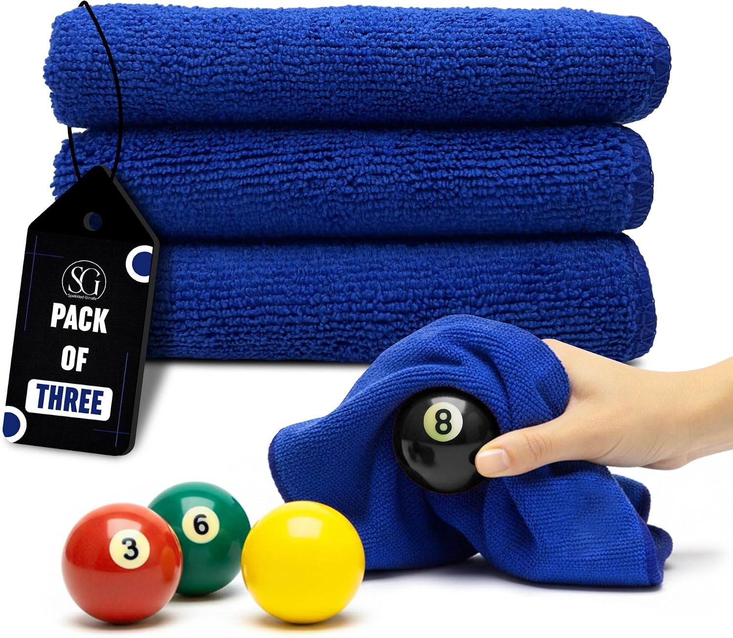 Billiard Ball Cleaner Clothset, Blue, 3 Pack | Pool Cue Cleaning and Maintenance Accessories, Consistent Roll, Removes Chalk Residue, Dust, Dirt, Grime, Felt Pool Ball Kit