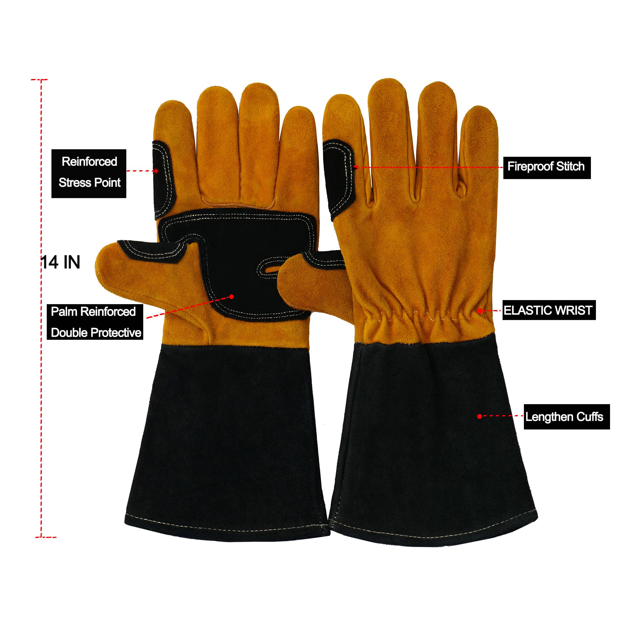 Gants De Soudage TIG En Cuir De Vache TIEOAXFT - Résistants à La Chaleur Et Absorption Sueur (Short Double Layer)