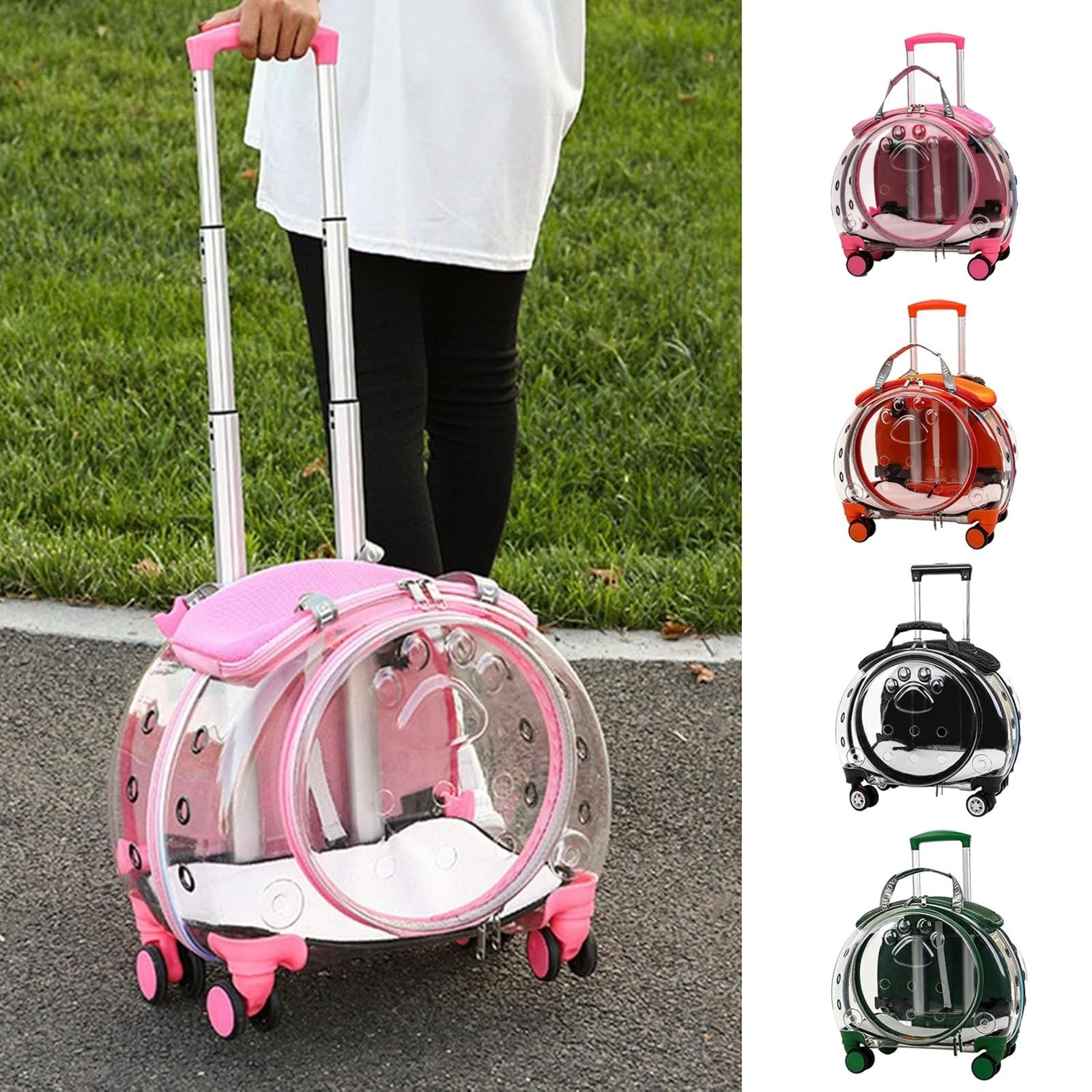 Trasportino per Gatti con Ruote – Zaino Trolley Rigido Trasparente e Traspirante per Gatti e Cani fino a 10 kg, Ruote Silenziose a 360°, Spallacci Rimovibili e Schienale Ventilato(Green)