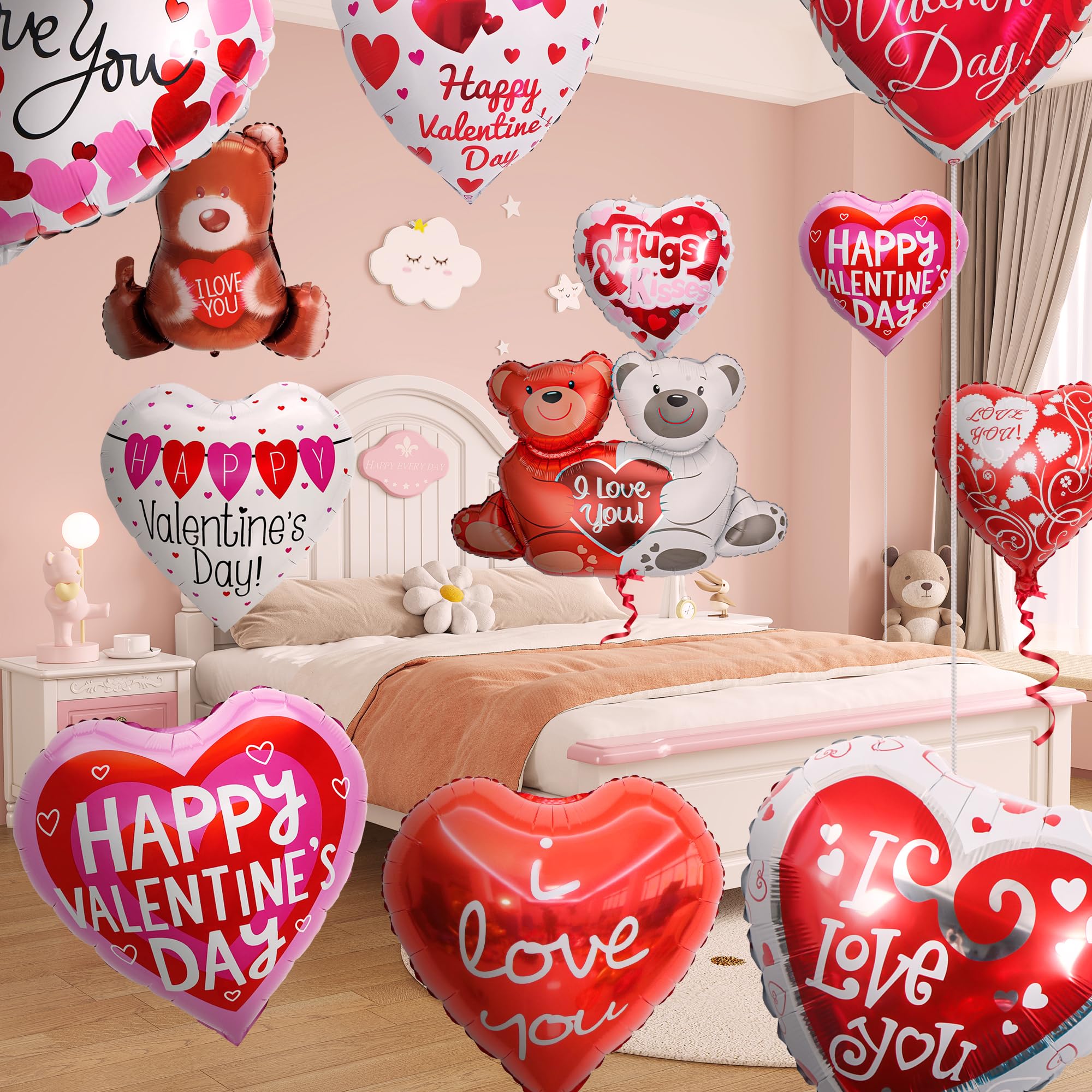 Luftballons zum Valentinstag, "Happy Valentines Day", rote Herz-Luftballons mit Aufschrift "I Love You", Mylar-Ballons für Jahrestag, besondere Nacht, Party, Dekoration, Hochzeit, Valentinstag