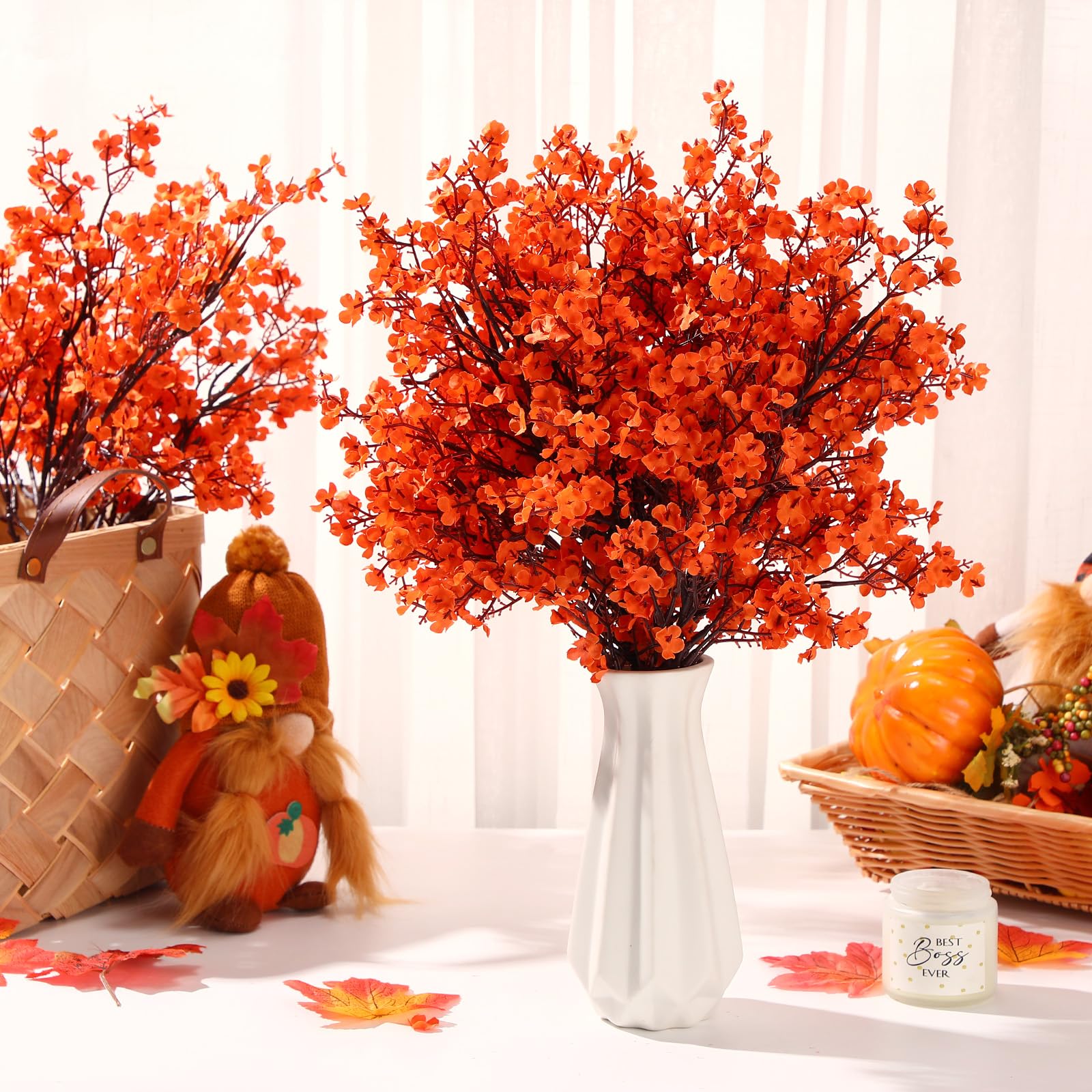 m 30 Pcs Baby's Breath Artificial Flowers Bulk Flowers Gypsophila Fake Silk Flower Bouquets for Home Kitchen Wedding DIY Floral Arrangement Table Centerpiece Fall Autumn Decoration (Orange)