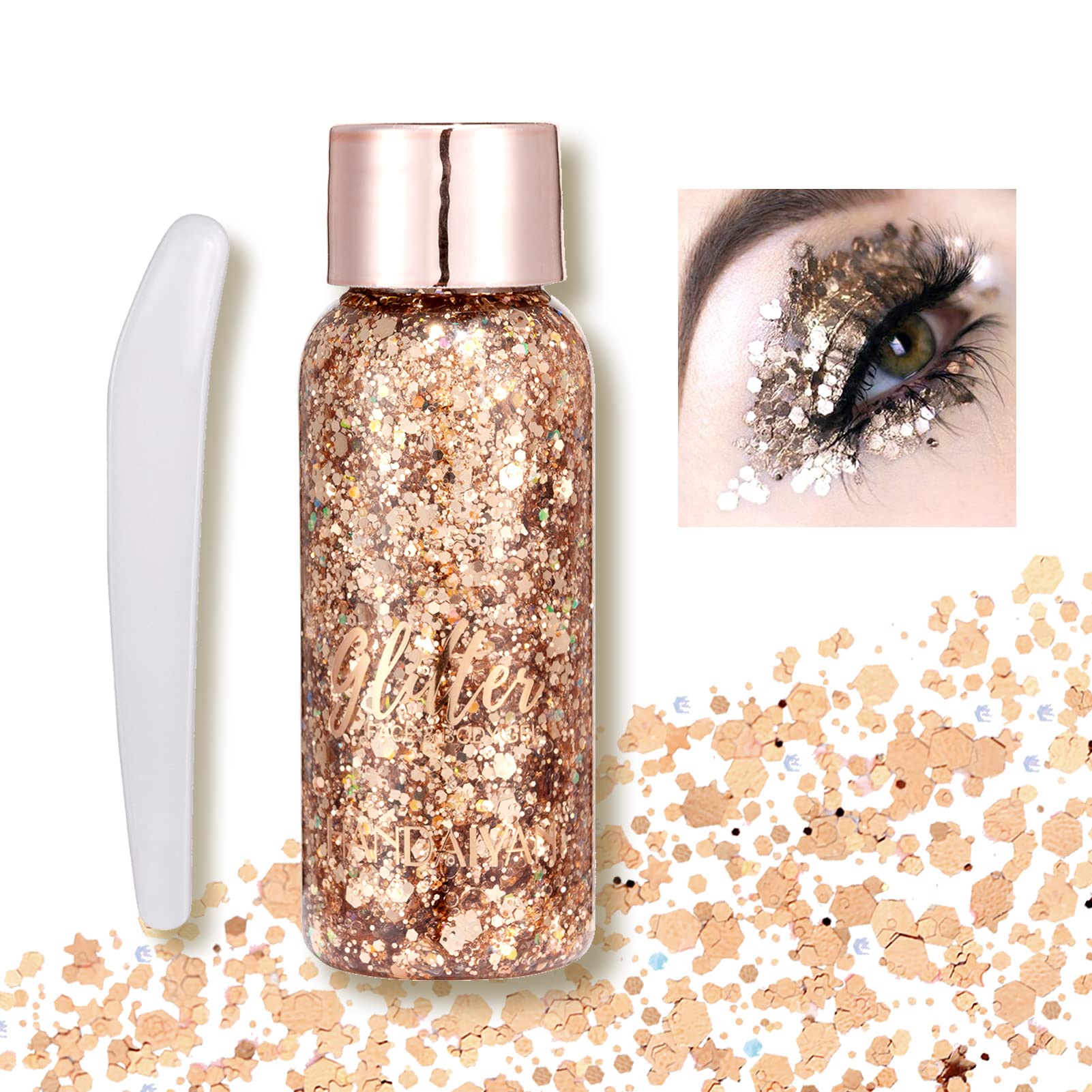 Lentejuelas de sirena con purpurina líquida,sombra de ojos,Purpurinas Polvo,Purpurina Líquida para Maquillaje Festival,Body Glitter Gel,Cara Maquillaje Pelo Arte Corporal Uñas y Mejilla(Oro Rosa)