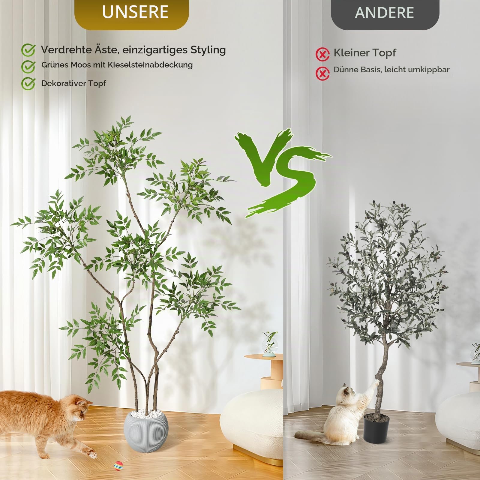Garvee Künstlicher Mahonia Fortunei Baum 150 cm Kunstpflanzen, künstlicher Sumachbaum kunstpflanzen groß, kunstbaum Himmelsbambus mit Topf für Wohnzimmer,Zuhause,Büro,Terrasse,Badezimmer, Schlafzimmer