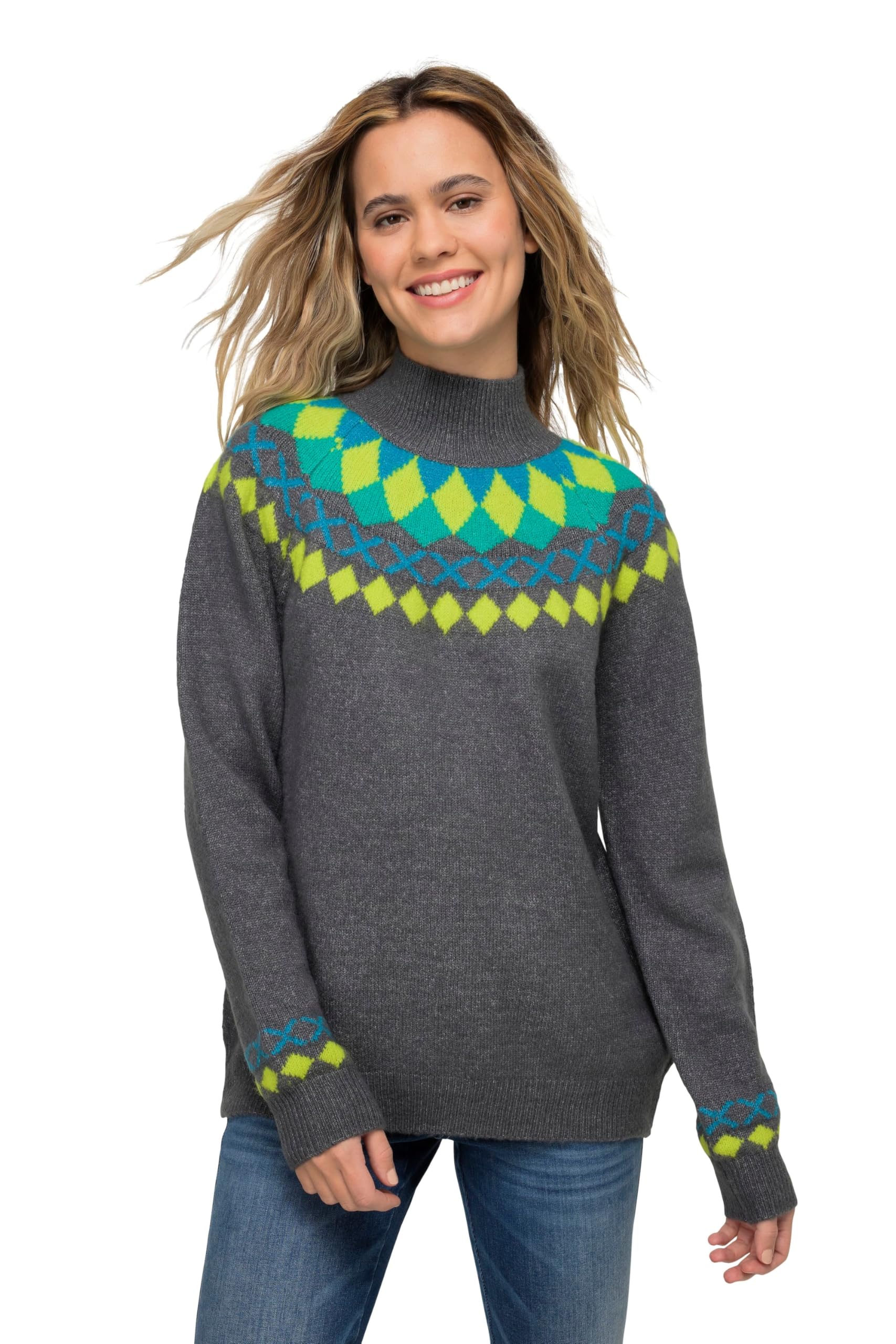 Laurasøn Norweger-Pullover, farbige Muster, Stehkragen, Raglan-Langarm 823063