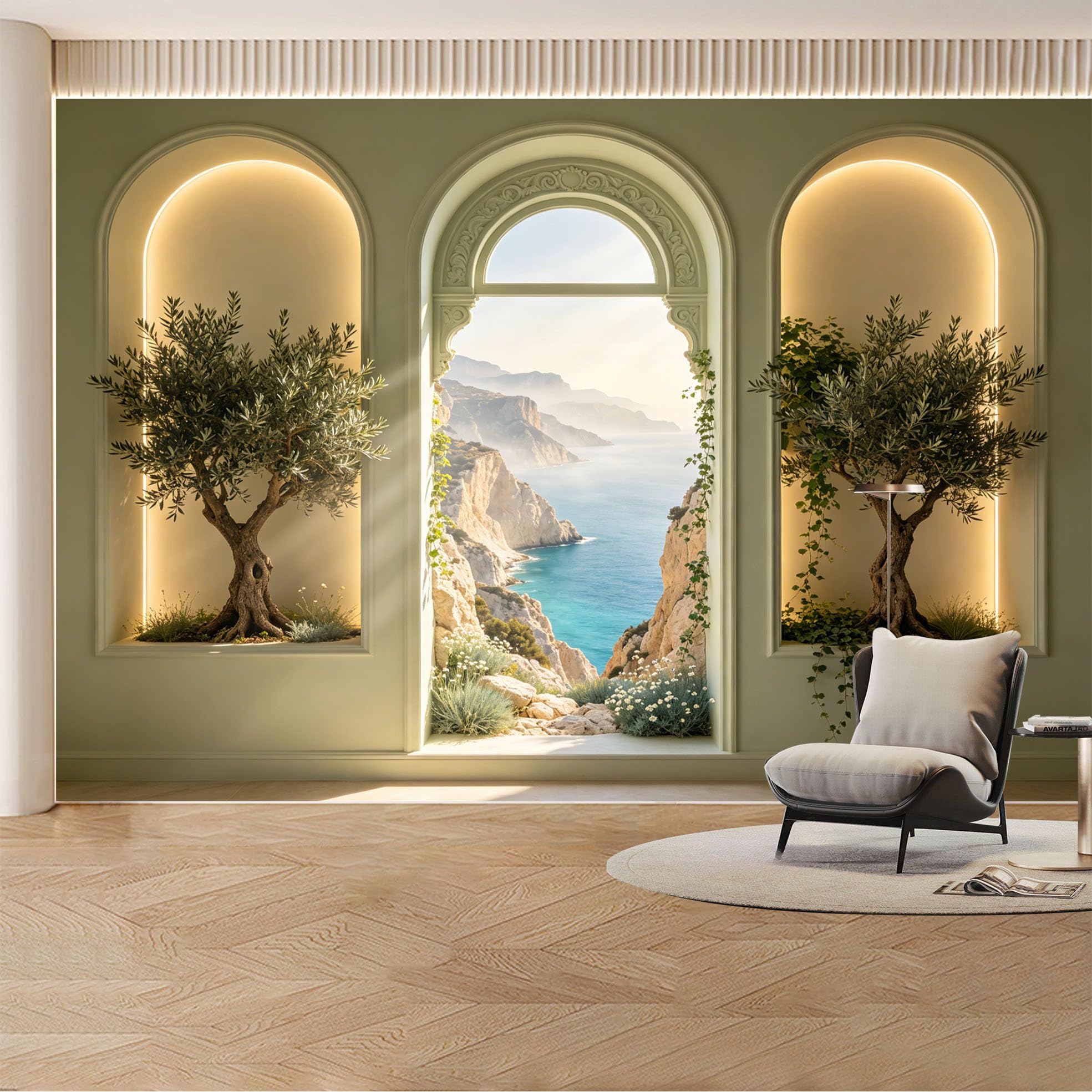 Kayorowalls Bh20260620007 Custom Wall Mural Wallpaper Mediterranean Coast Landscape Nature Wall Decor Large Wall Art Minimalist Luxury Sunset Removable Selfadhesive Large Photo For Living Room， Bedroom， Office