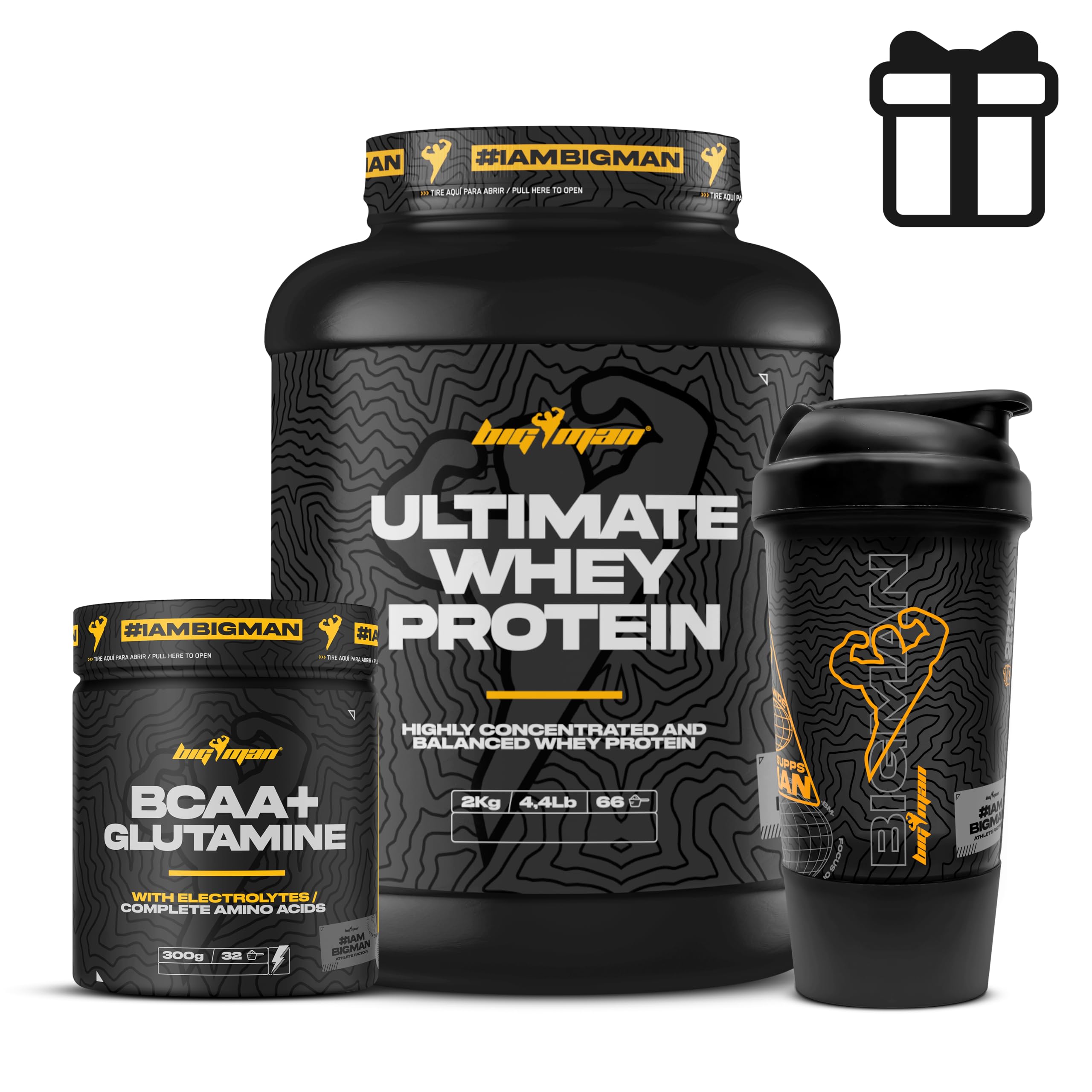 Pack BigMan Ultimate Whey Proteína 2Kg (Sabor) + Bcca & Glutamina Con Electrolitos 300Gr + Shaker "REGALO" | Fuerza, Resistencia | Masa Muscular | Tonificación | Recuperación Deportiva (Mango)