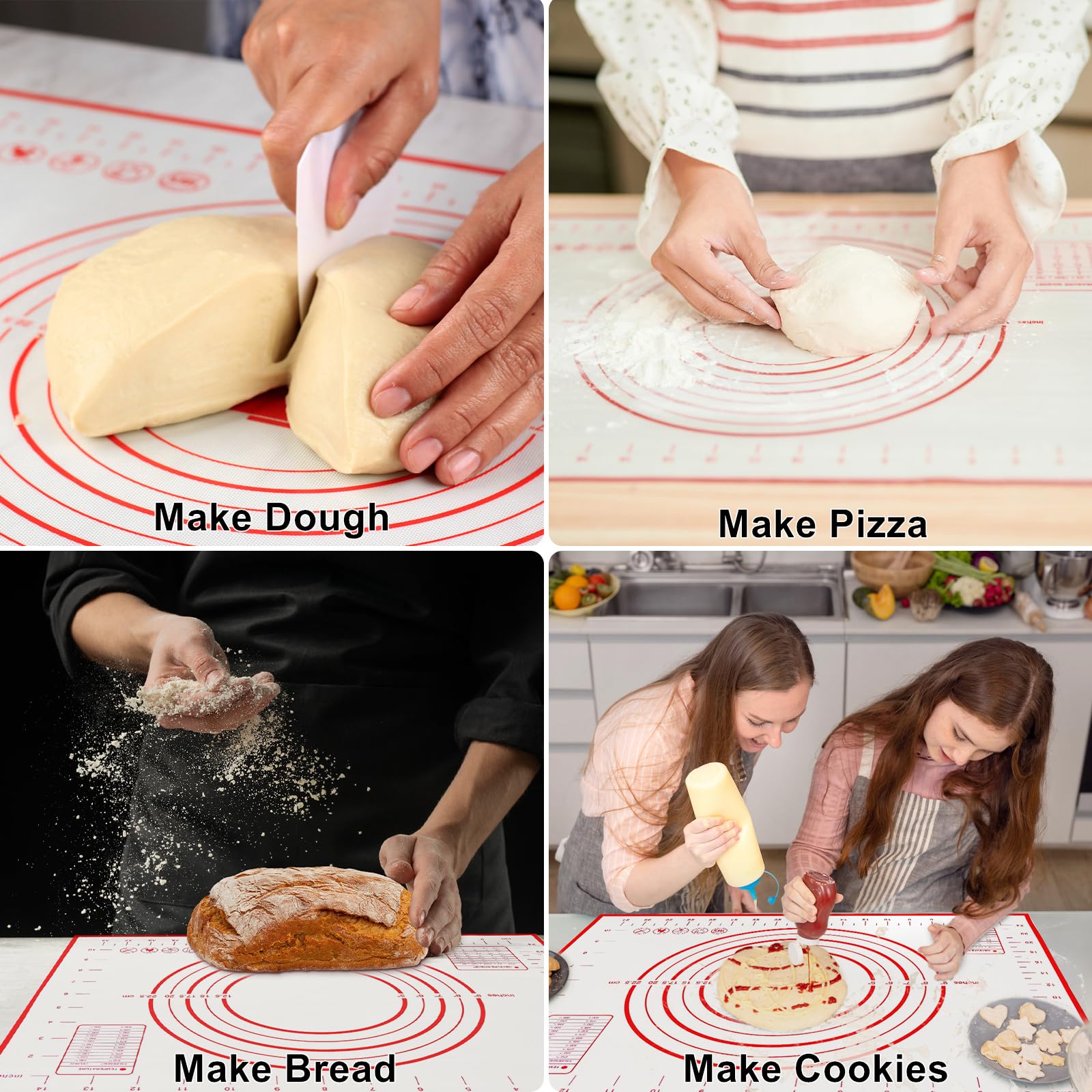 Tapete de silicona extragrande de 80 x 61 cm para hornear | Tapete antideslizante para repostería y masa con raspador de masa | Perfecto para enrollar masa, cortezas de pasteles, fondant | Forro de