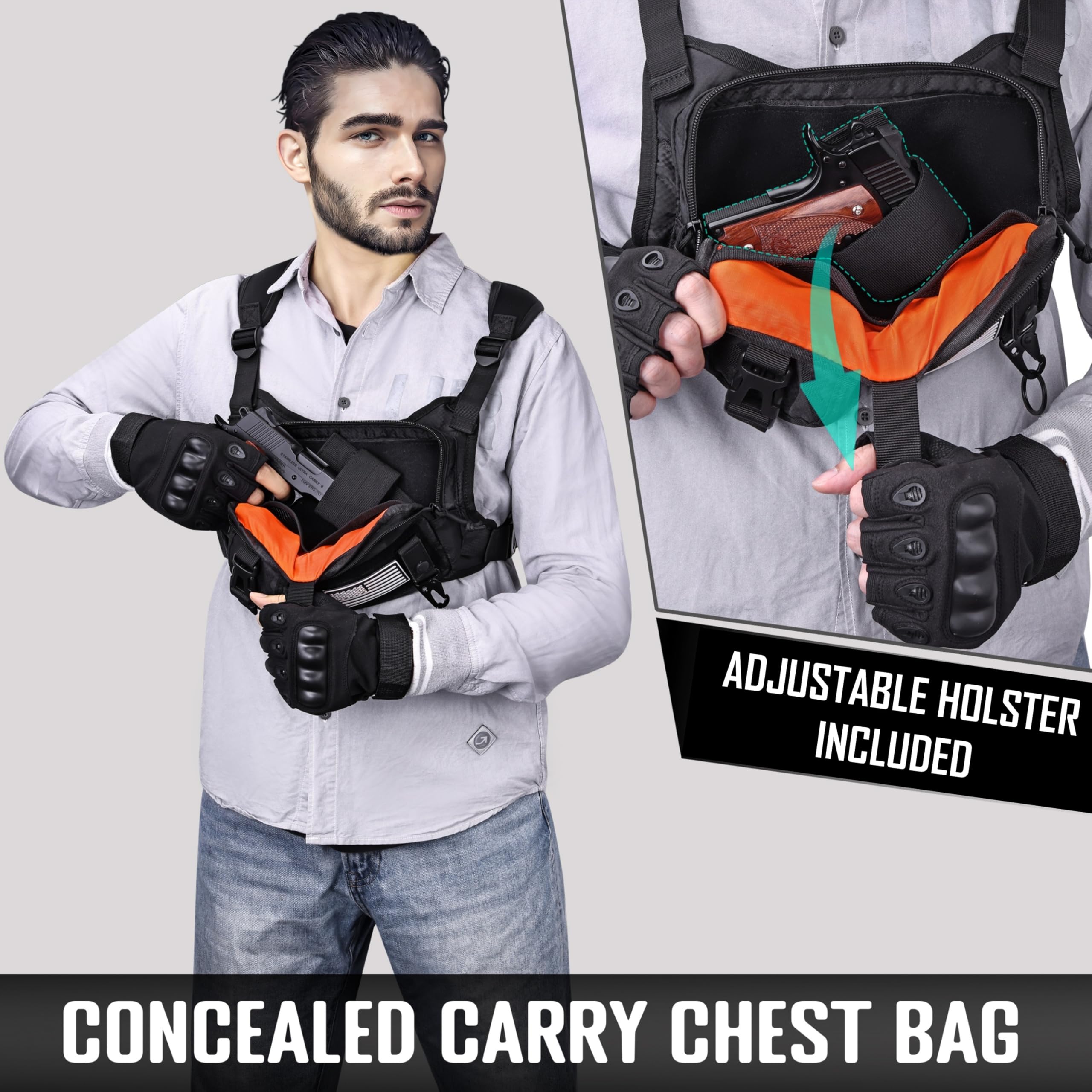 DEYACE Chest Bag for Men, Gun Vest Holster Fits Most Pistols, Adjustable EDC Tactical Chest Pack for Workouts Running Hiking