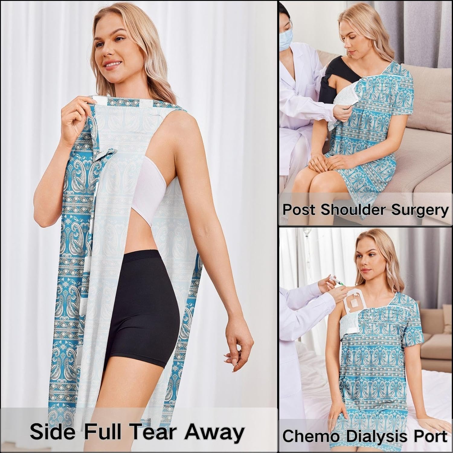 Deyeek Post Shoulder Surgery Dress Women Side Full Tear Away After Rotator Cuff Chemo Dialysis Port Adaptive Clothing - Image 4