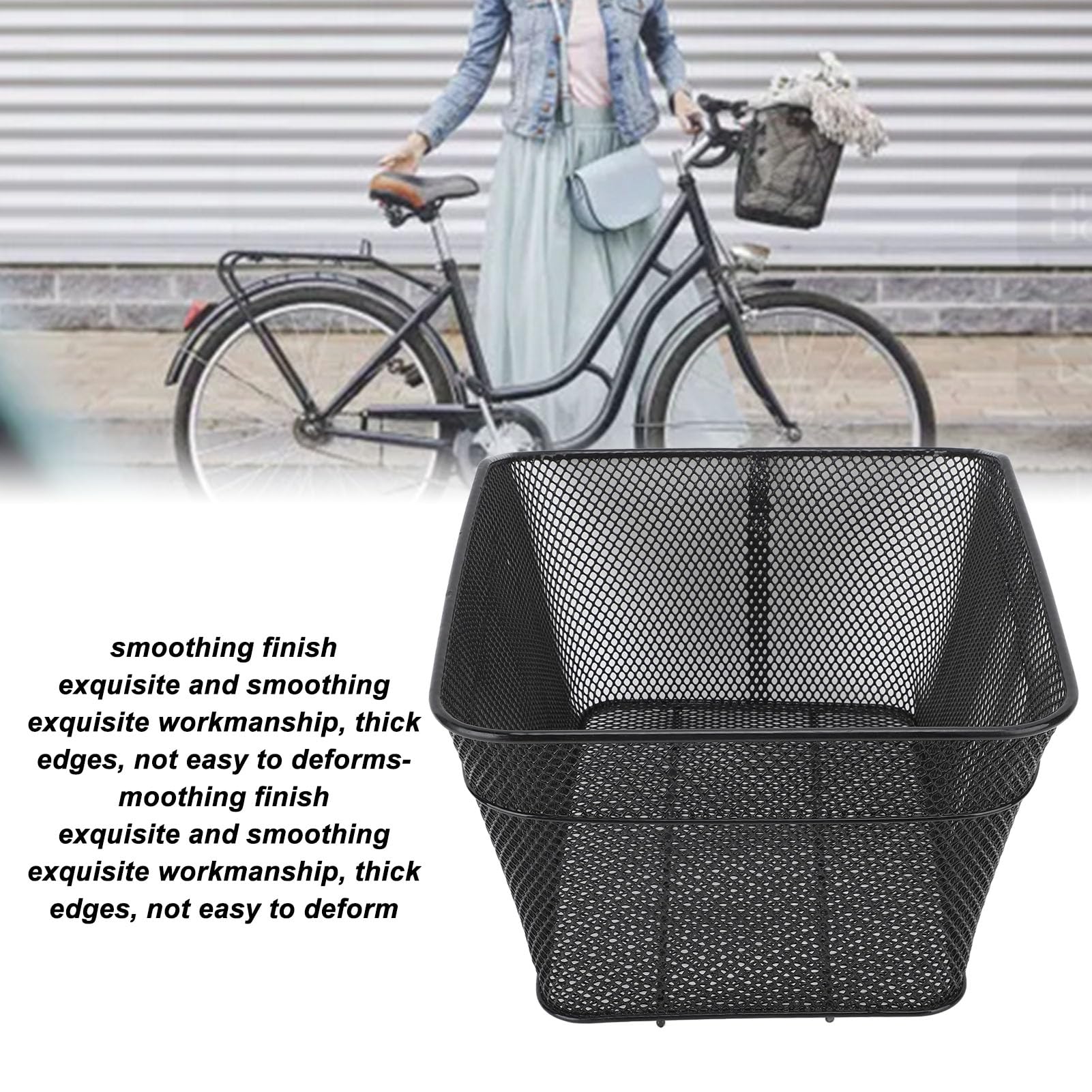 Rear Basket, Metal Wire Basket, 44lb Load Bearing Large Capacity Metal Basket Rear for Lunch Boxes, Food Bags, Jjackets, Water Bottles, Daily Shopping