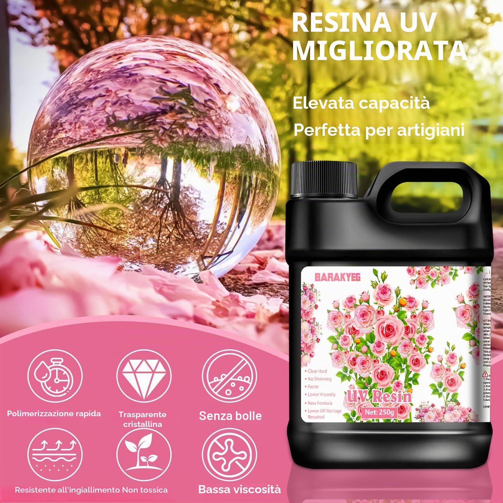 BARAKYEG Resina UV500g,Kit Resina UV Aggiornato,UV Resin,Trasparente Kit Con Lampada UV per Gioielli,Creazione di Gioielli,Trasparente Dura,UVTrasparente,Creazione Artigianale,Indurimento Veloce Kit