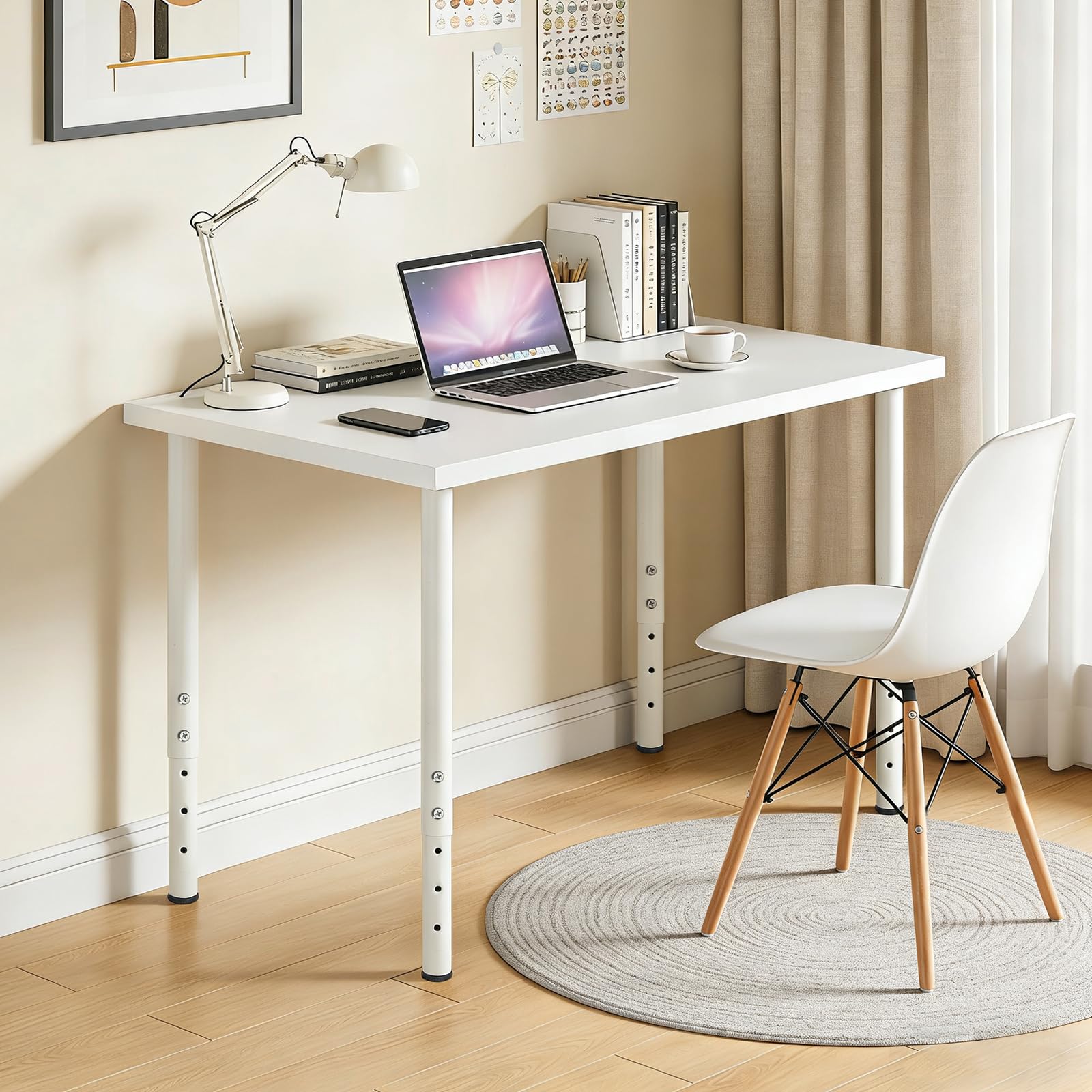 QLLY Set de 4 Patas de Mesa metálicas Ajustables, de 60 a 100 cm, para Oficina en casa, Bricolaje (Blanco)