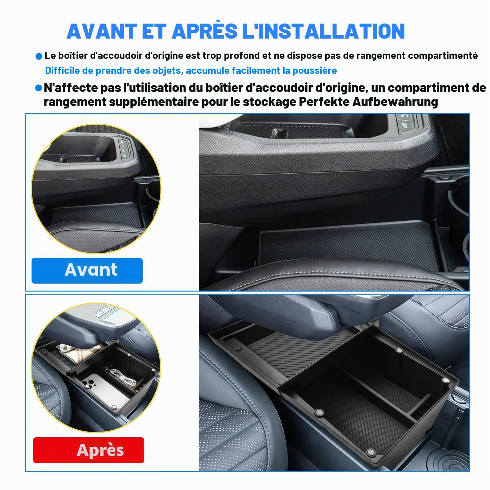 SHAOHAO Compatible avec Kia EV4 CT 2025 2026 2027 Compartiment de rangement à deux niveaux dans la console centrale Mécanisme coulissant Fermeture magnétique Kia EV4 Accessoires