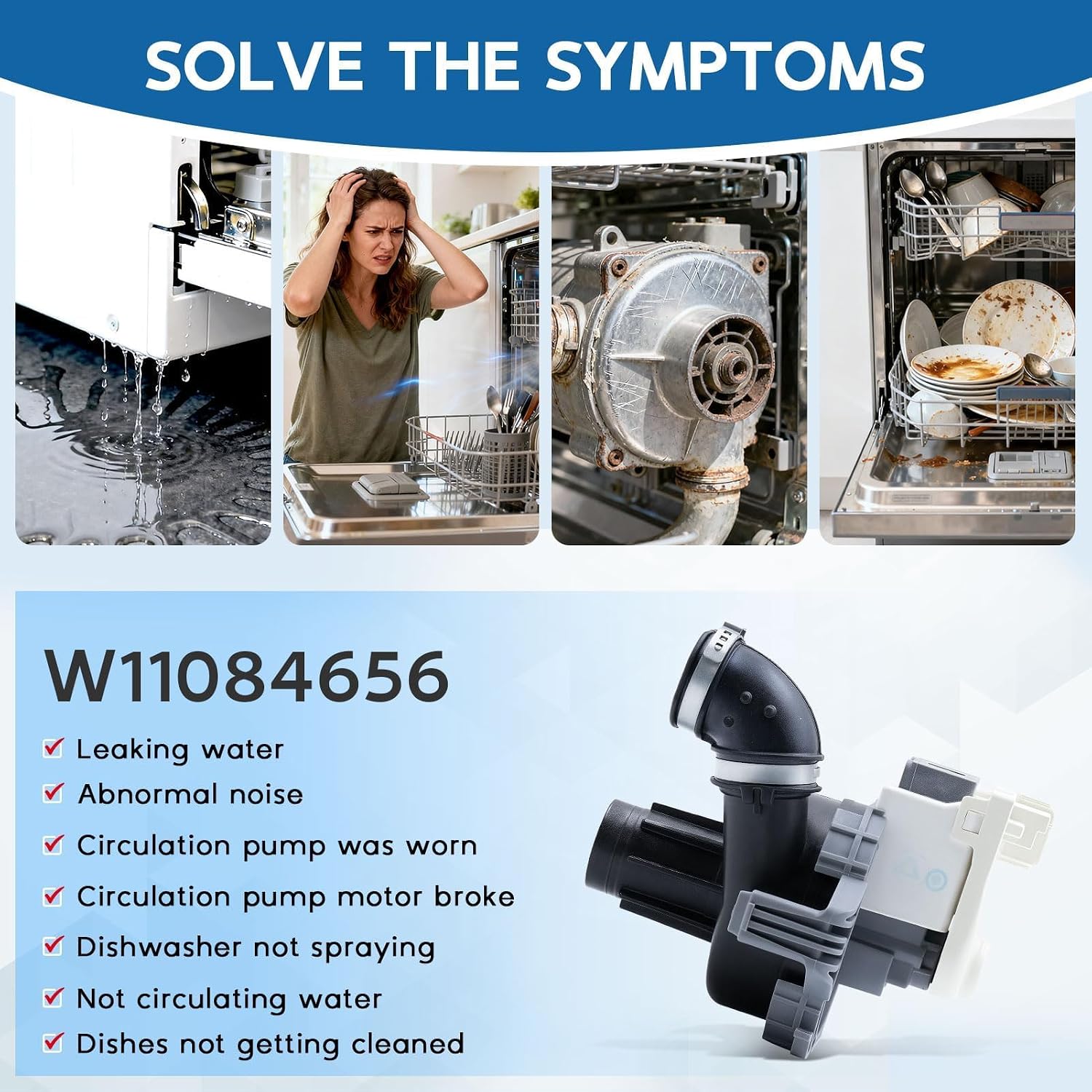 Upgraded W11084656 W10854710 Dishwasher Circulation Pump & Motor Assembly for Whirlpool Dishwasher, Replaces 4534097, PS12070585, W10805387, W10854710, AP6050340