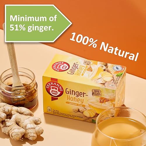 Miniatura 7 de Teekanne Té de miel de jengibre, sin cafeína, sabor natural, miel dulce y té de hierbas de jengibre picante con 20 bolsas de té envueltas