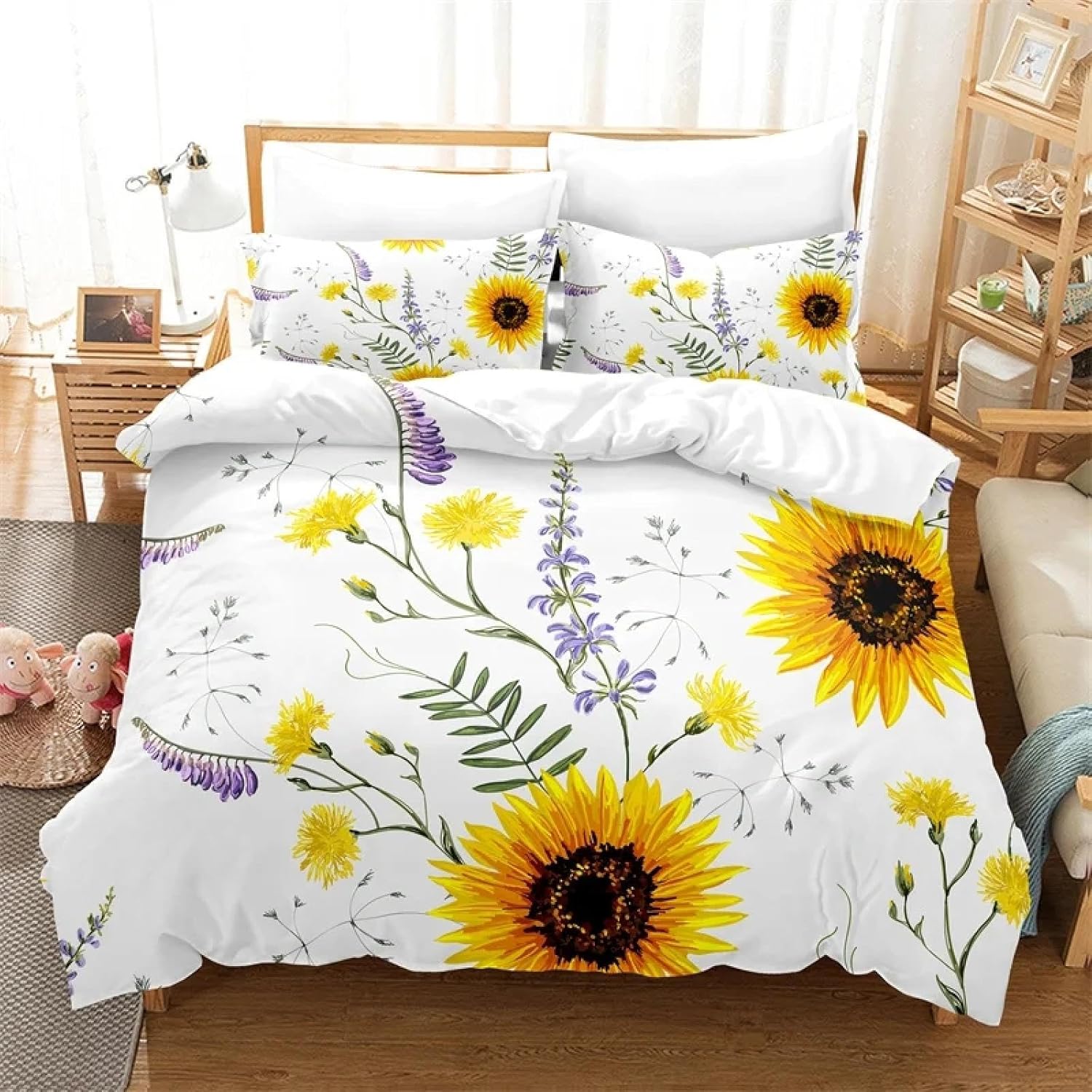 Flower Bedding Set Duvet Cover Set King Size Watercolor Plants Duvet Cover Children's Bedroom Bedding Set 220x220cm /50x75cmx2
