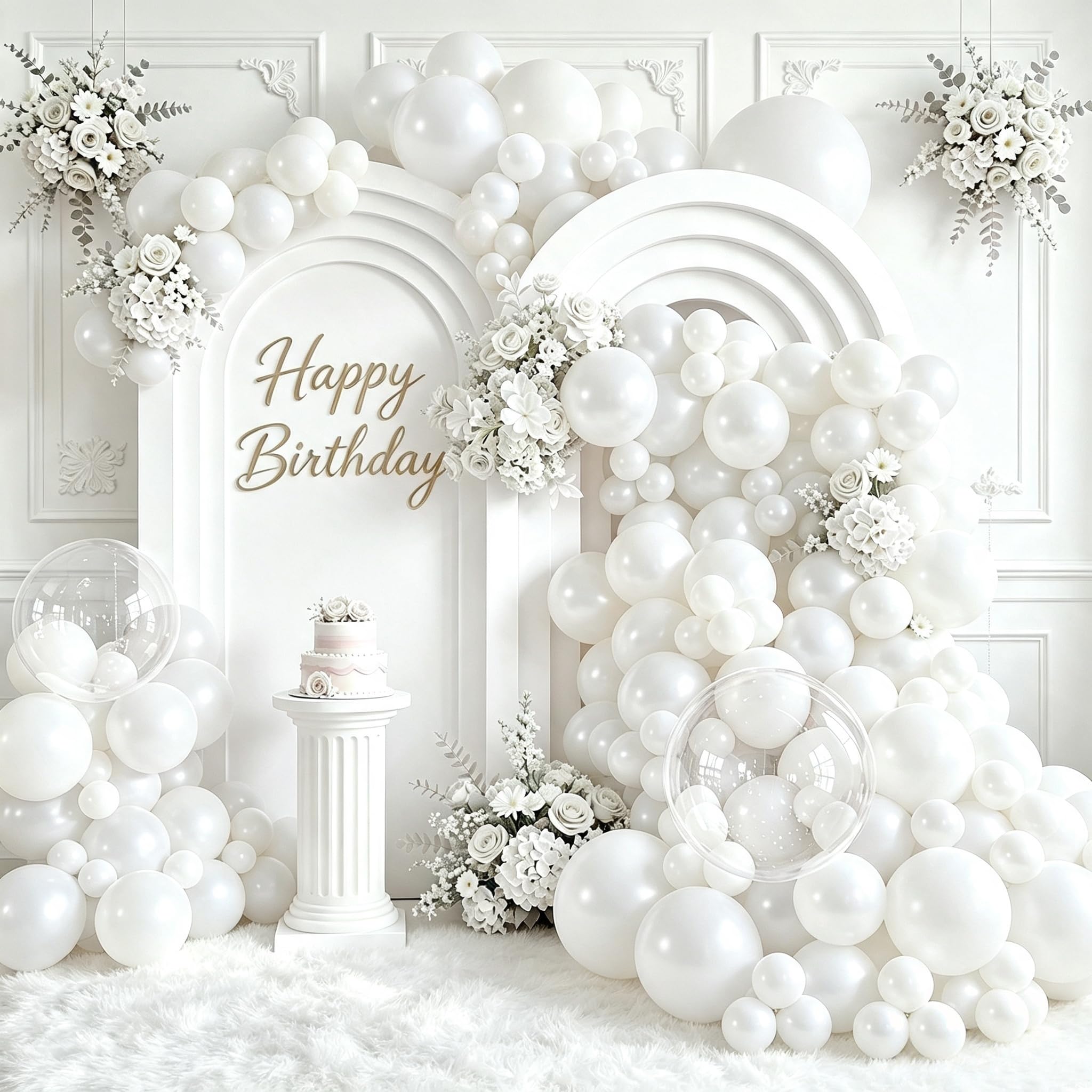 Pearl White Balloon Arch Kit, 105Pcs Double-Stuffed White Balloon Garland