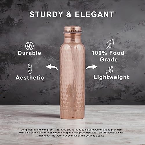 Miniatura 8 de Botella de agua de cobre para beber, 34 onzas, botella de agua ayurveda de cobre puro, botella de agua ayurvédica con tapa, a prueba de fugas,