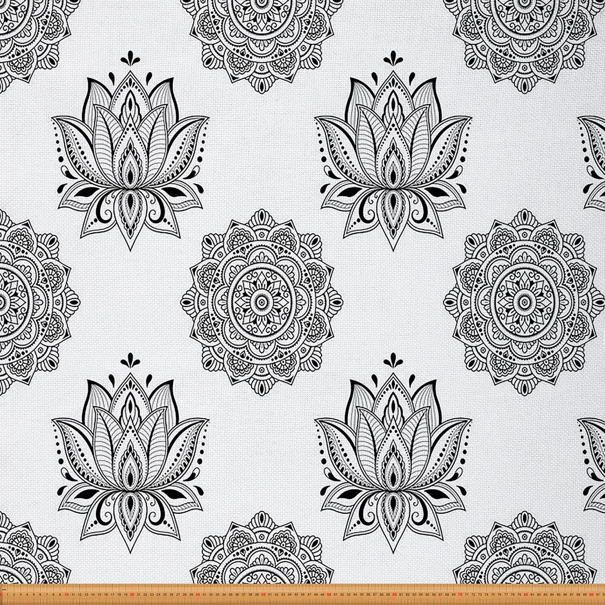 Mandala Flower Fabric by The Yard, Chic Lotus, Geometric Floral Boho Botanical Upholstery, Abstract Decorative, DIY Art Indoor/Outdoor, Black White, 1 Yard