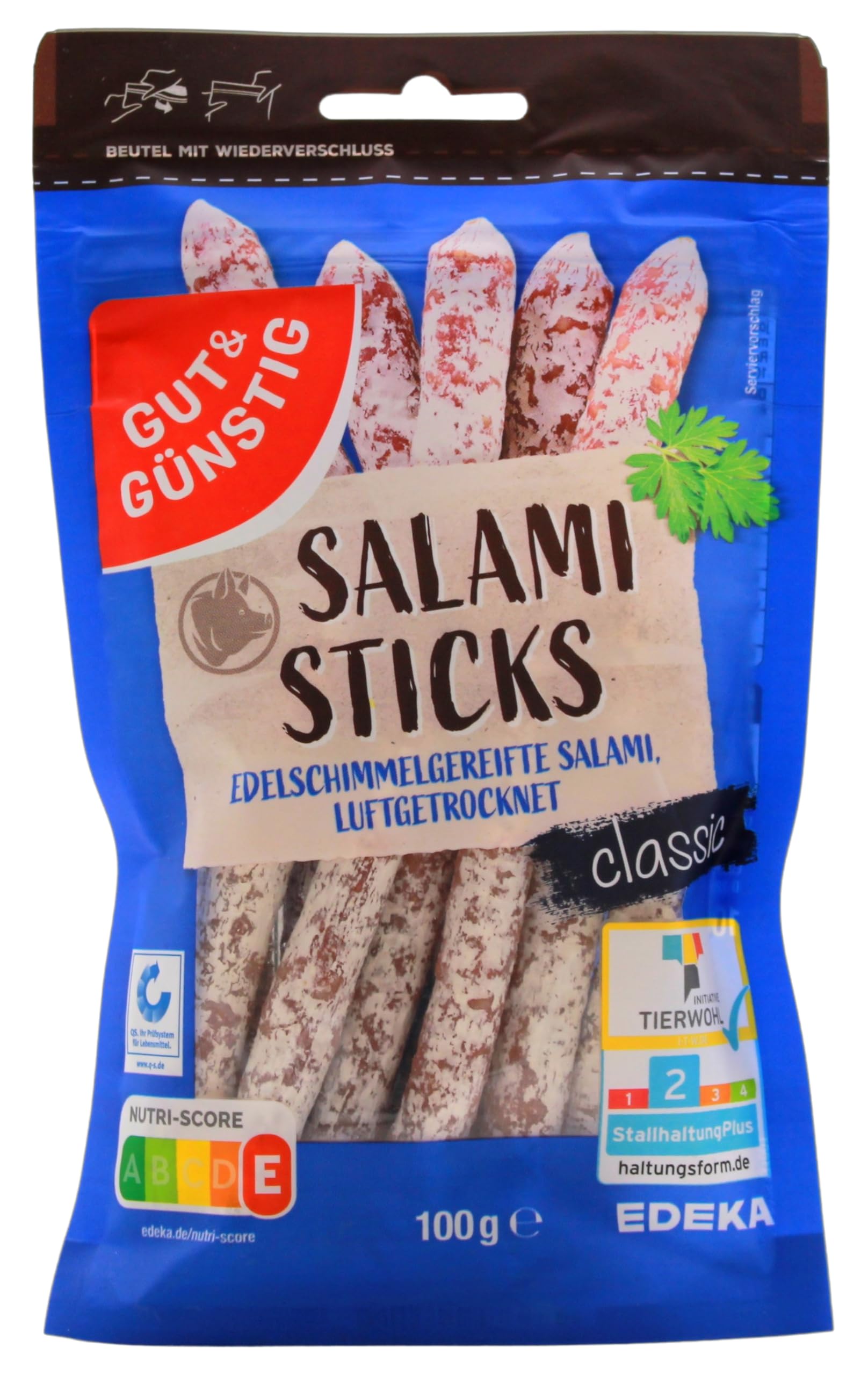 Gut & Günstig Salami Sticks classic, 8er Pack (8 x 100g)