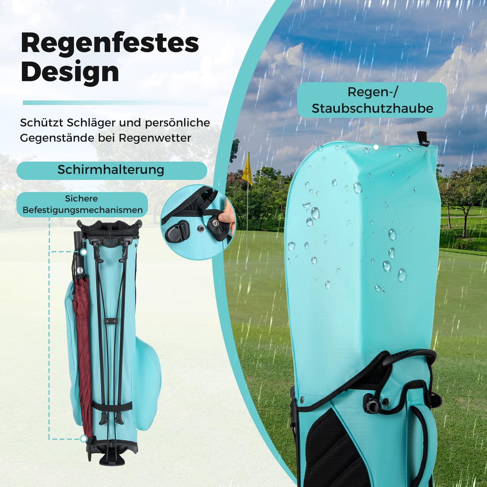 COSTWAY Golf Standtasche, Golf Bag mit 8 er Unterteilung & Regenhaube, leichte Golftasche mit 5 Taschen & Standfüßen, Pencil Bag tragbar für Herren, Damen
