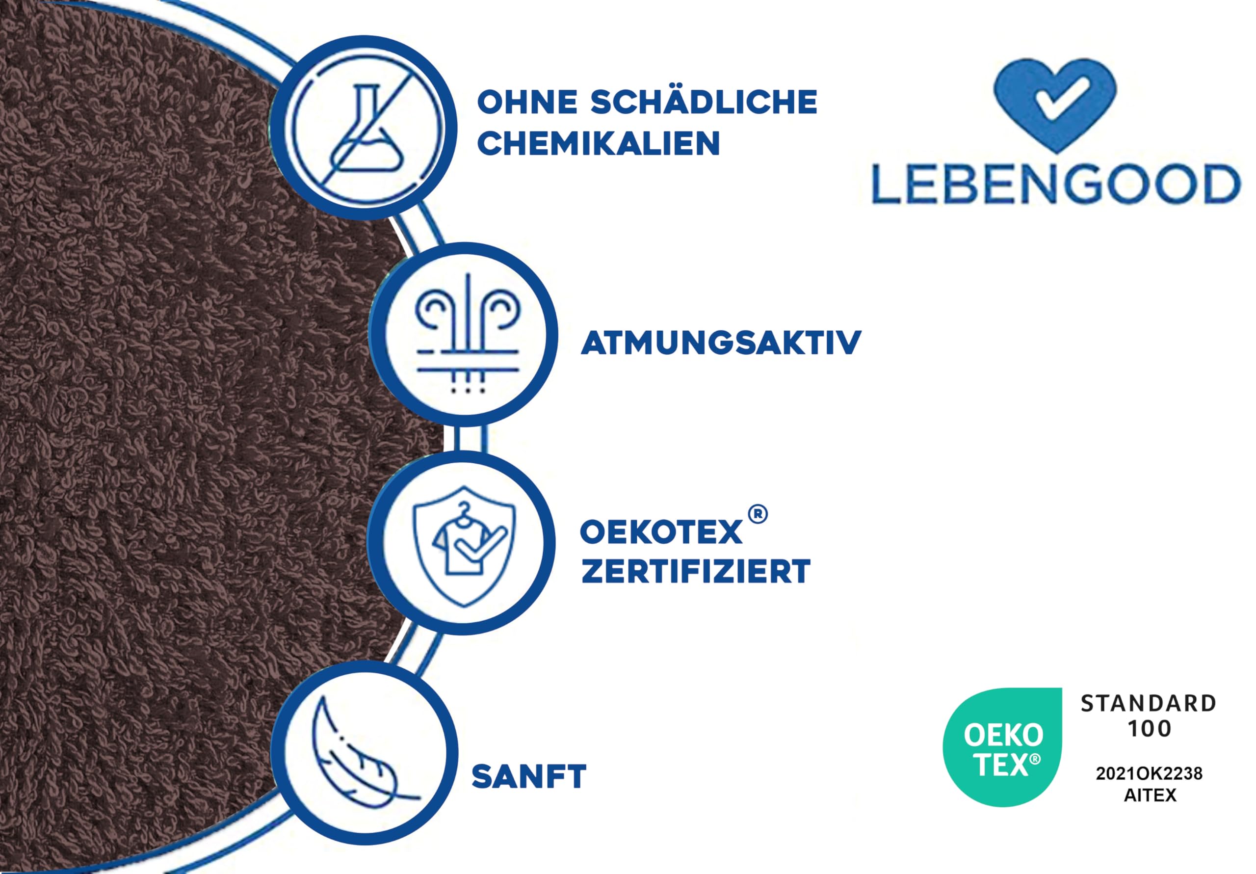 LEBENGOOD Bademantel für Herren, 100% amerikanische Frottee, 450 g/m², Bademantel, weich, saugfähig, Unisex, OEKO-TEX