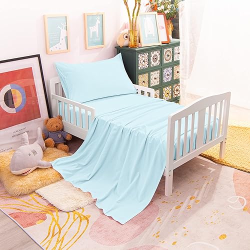 Vista 336 de NTBAY Juego de ropa de cama para niños pequeños, juego de ropa de cama suave y transpirable de 4 piezas para niños y niñas, incluye edredón
