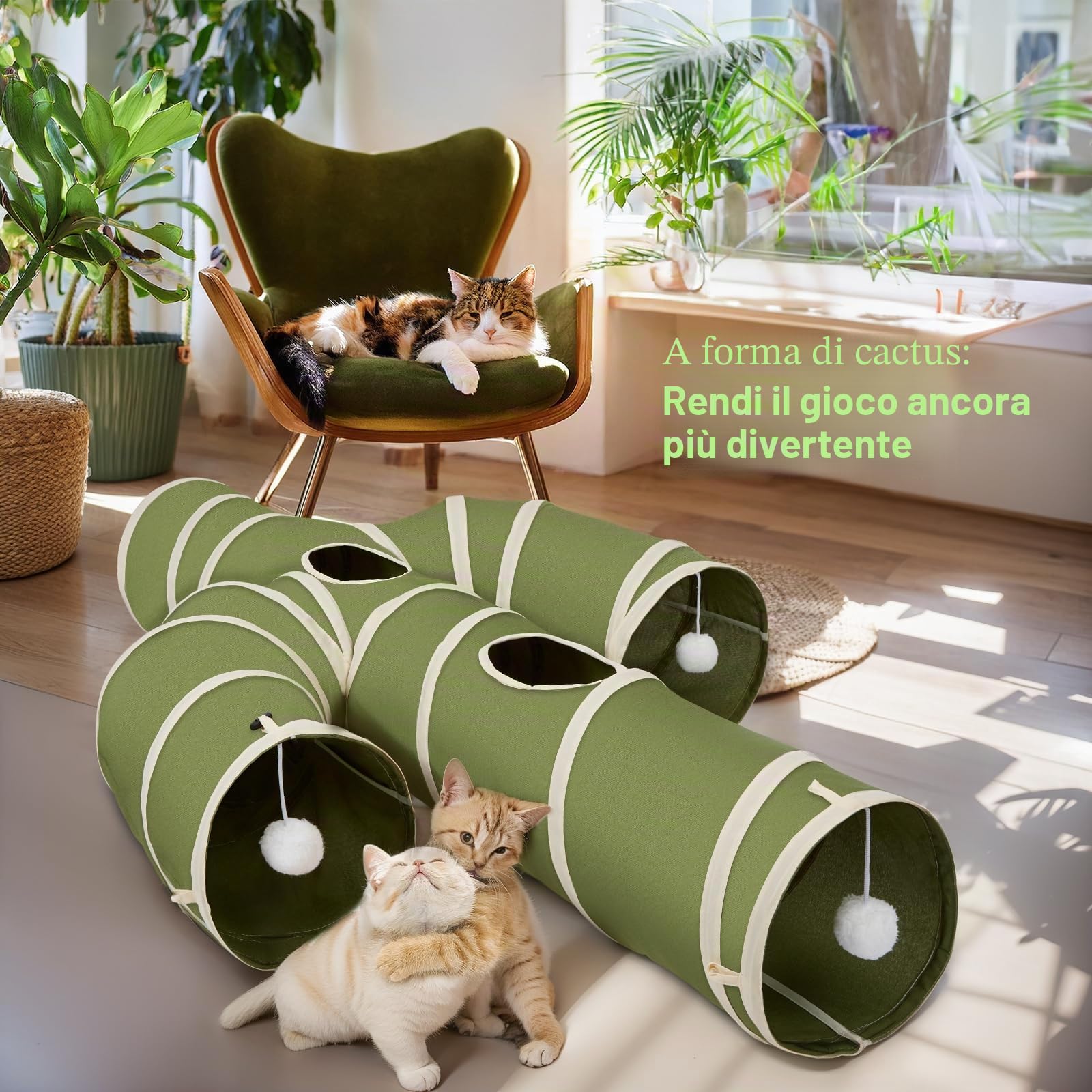 Ownpets Tunnel per gatti di grandi dimensioni, diametro 30 cm, a forma di cactus a 4 vie, tunnel per animali domestici, a forma di cactus, tunnel per animali domestici con tessuto Oxford, pieghevole