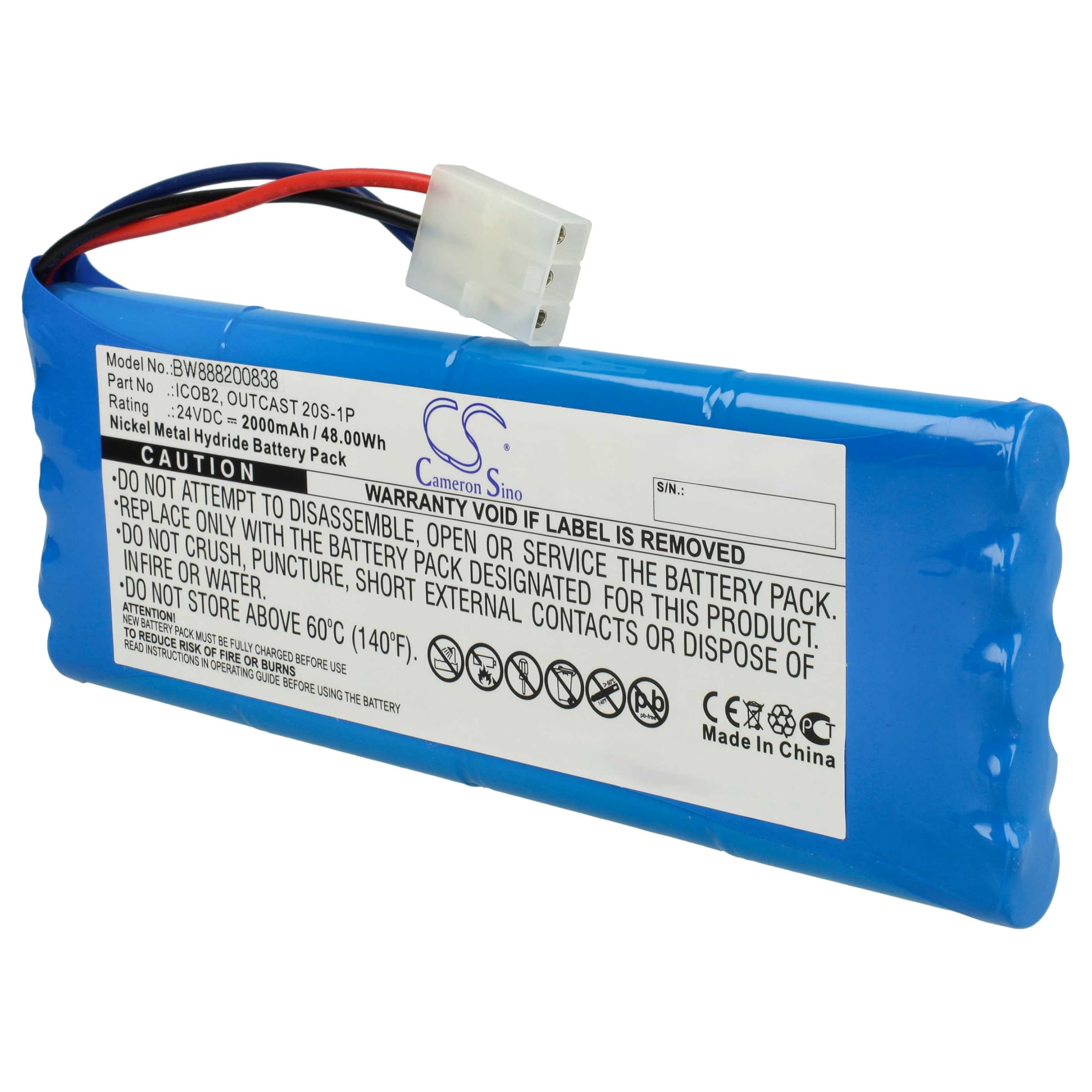 vhbw Batterie Compatible avec Soundcast Outcast ICO420, ICO421 Haut-parleurs, Enceintes portatives (2000mAh, 24V, NiMH)