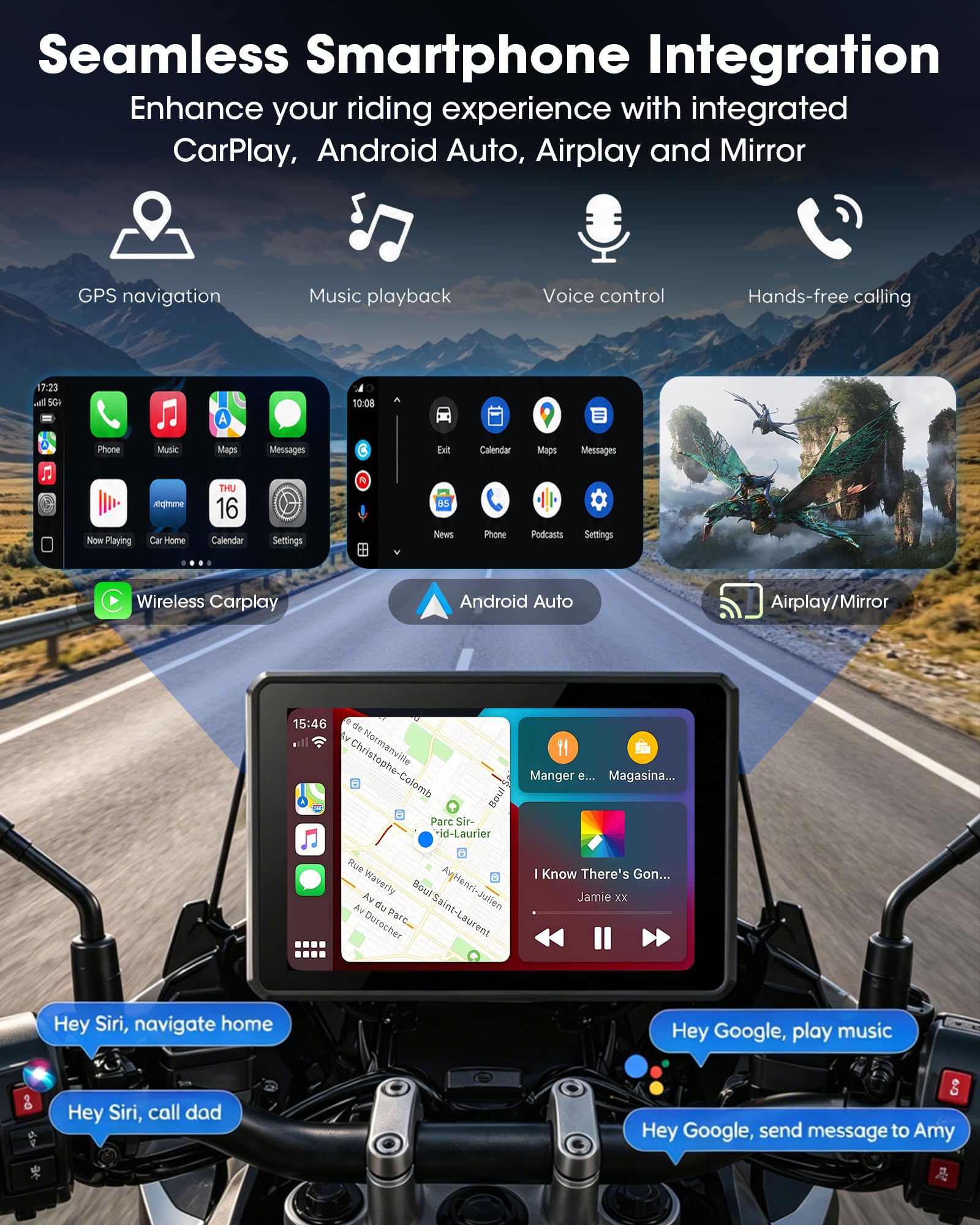 100% Universell Motorrad Carplay mit Netzteilhalterung Motorrad Navigationsgeräte mit Motorrad Navi CarPlay & Android Auto Wasserdichter 5-Zoll-Motorrad-Touchscreen,Plug & Play,1000 nit