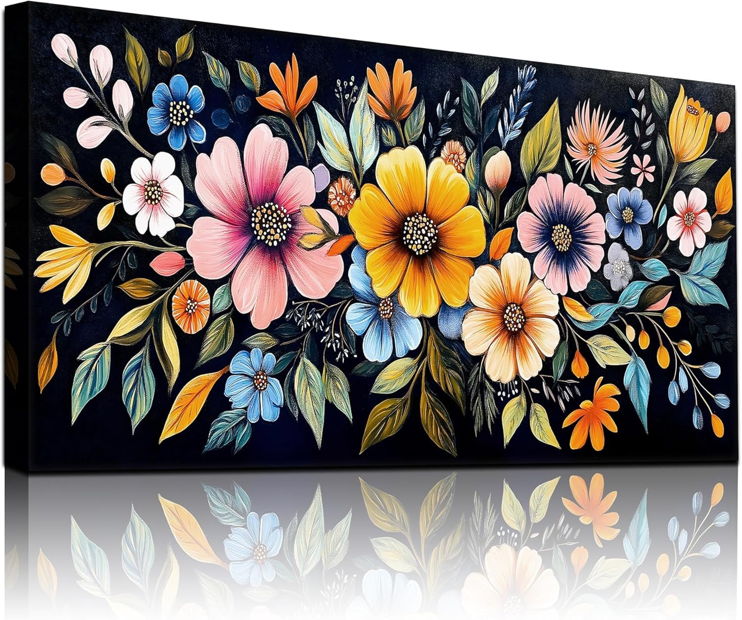 lianyibo Flowers Wall Art Modern Minimalist Artwork Abstract Canvas Prints Pictures Colorful Floral Paintings Living Room Decor(65x130cm/Frameless)